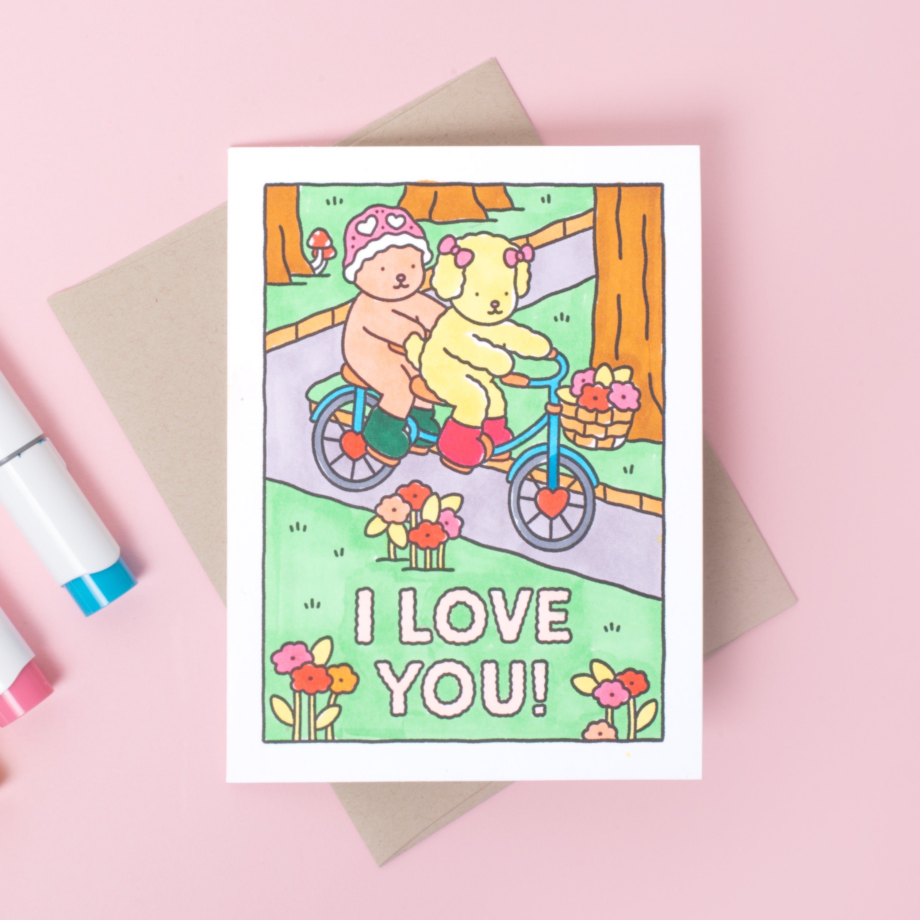 Love You Bike Ride Bobbie Goods Coloring Letterpress Greeting Card