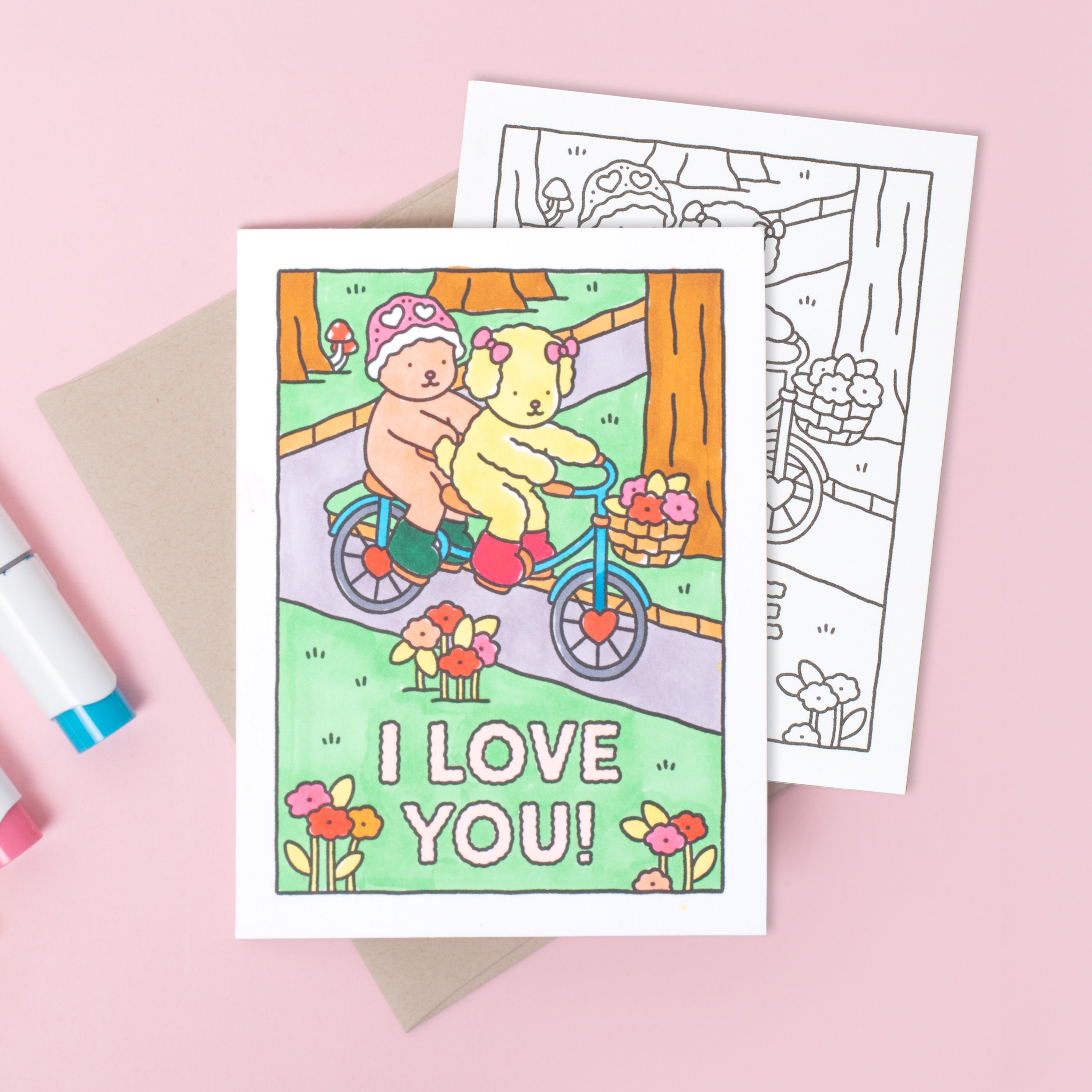 Love You Bike Ride Bobbie Goods Coloring Letterpress Greeting Card