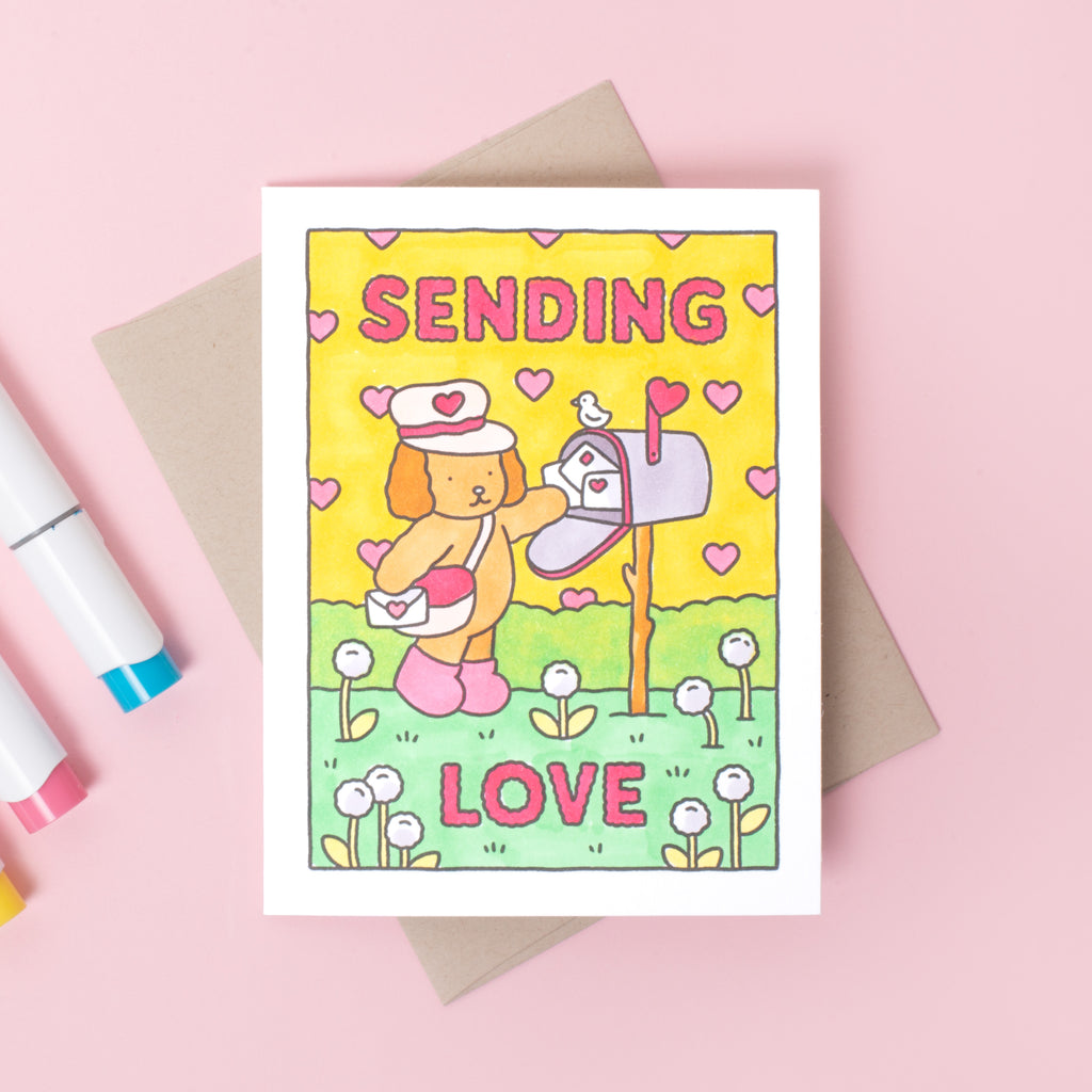 Sending Love Puppy Bobbie Goods Coloring Letterpress Greeting Card