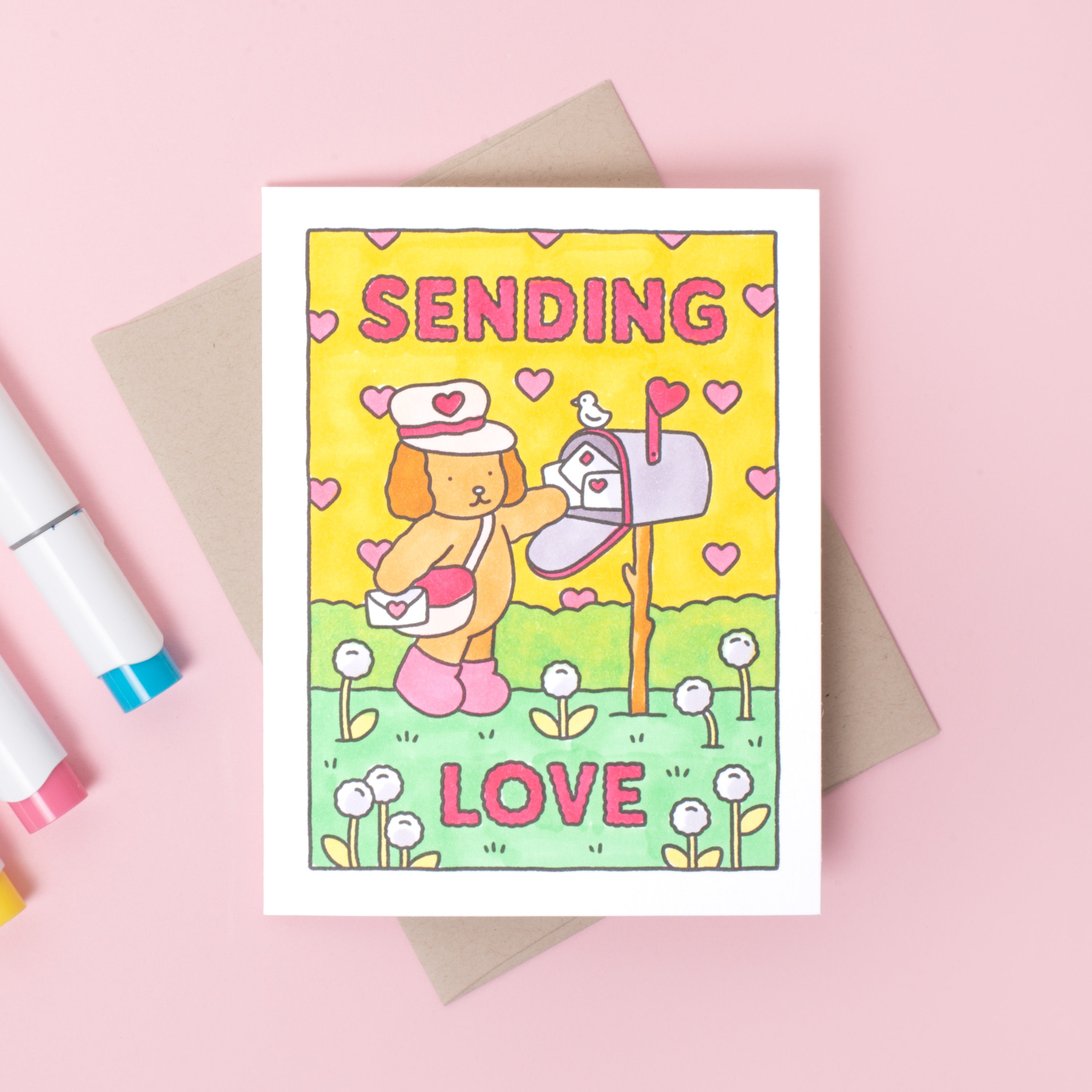 Sending Love Puppy Bobbie Goods Coloring Letterpress Greeting Card