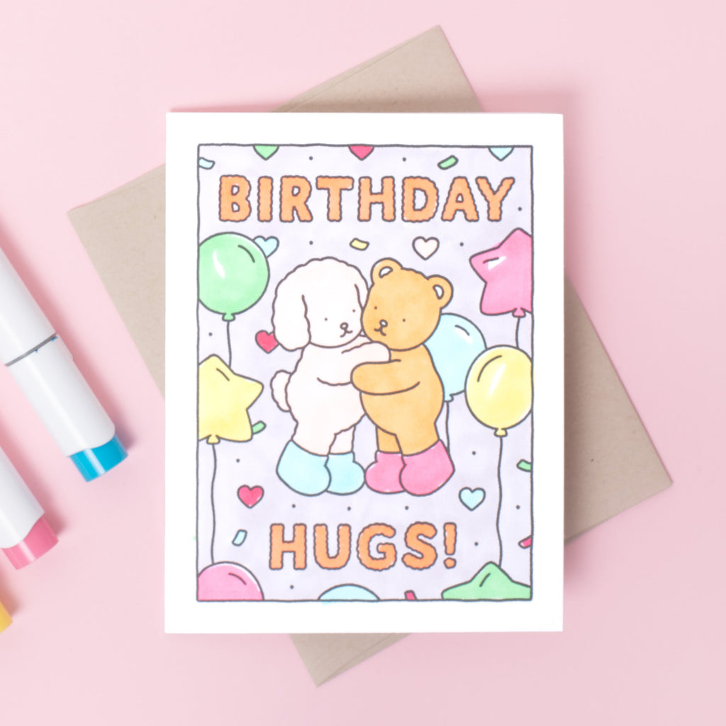 Birthday Hugs DIY Bobbie Goods Coloring Letterpress Greeting Card