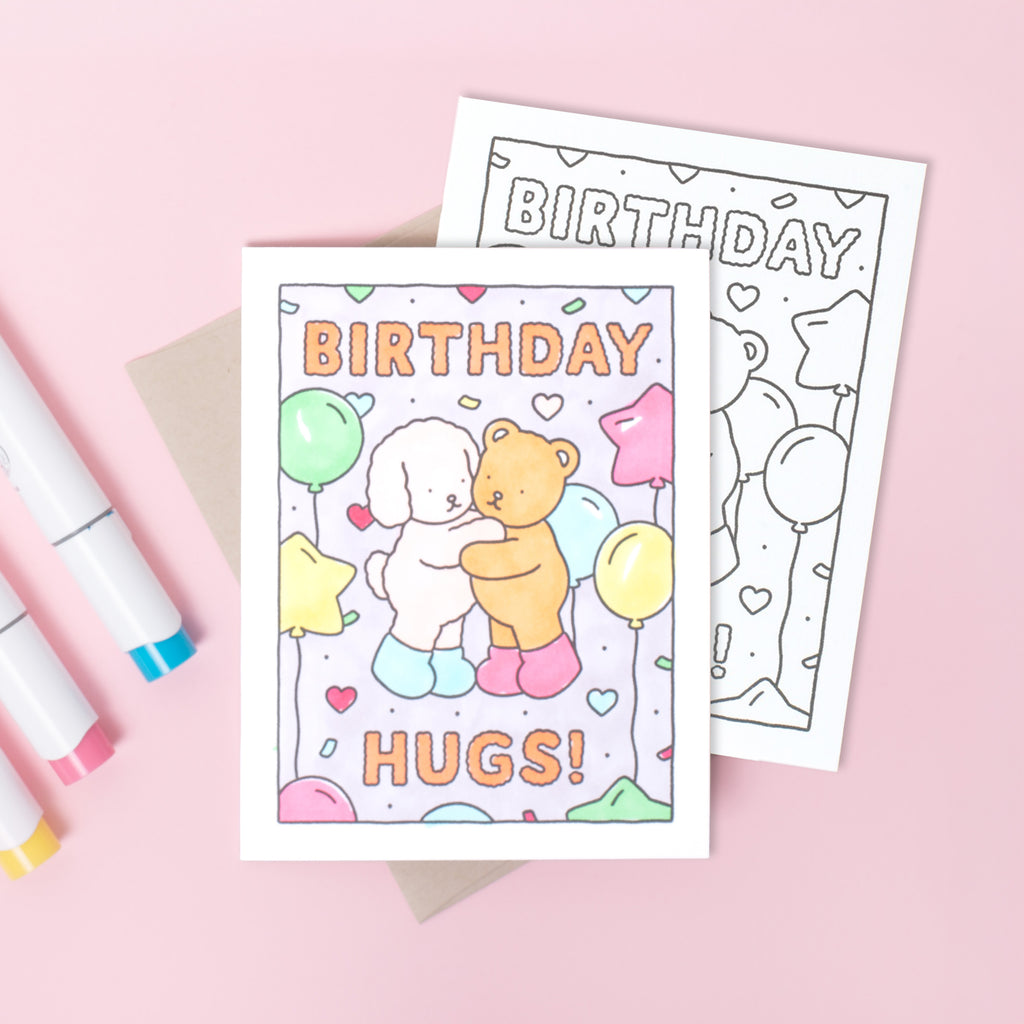 Birthday Hugs DIY Bobbie Goods Coloring Letterpress Greeting Card