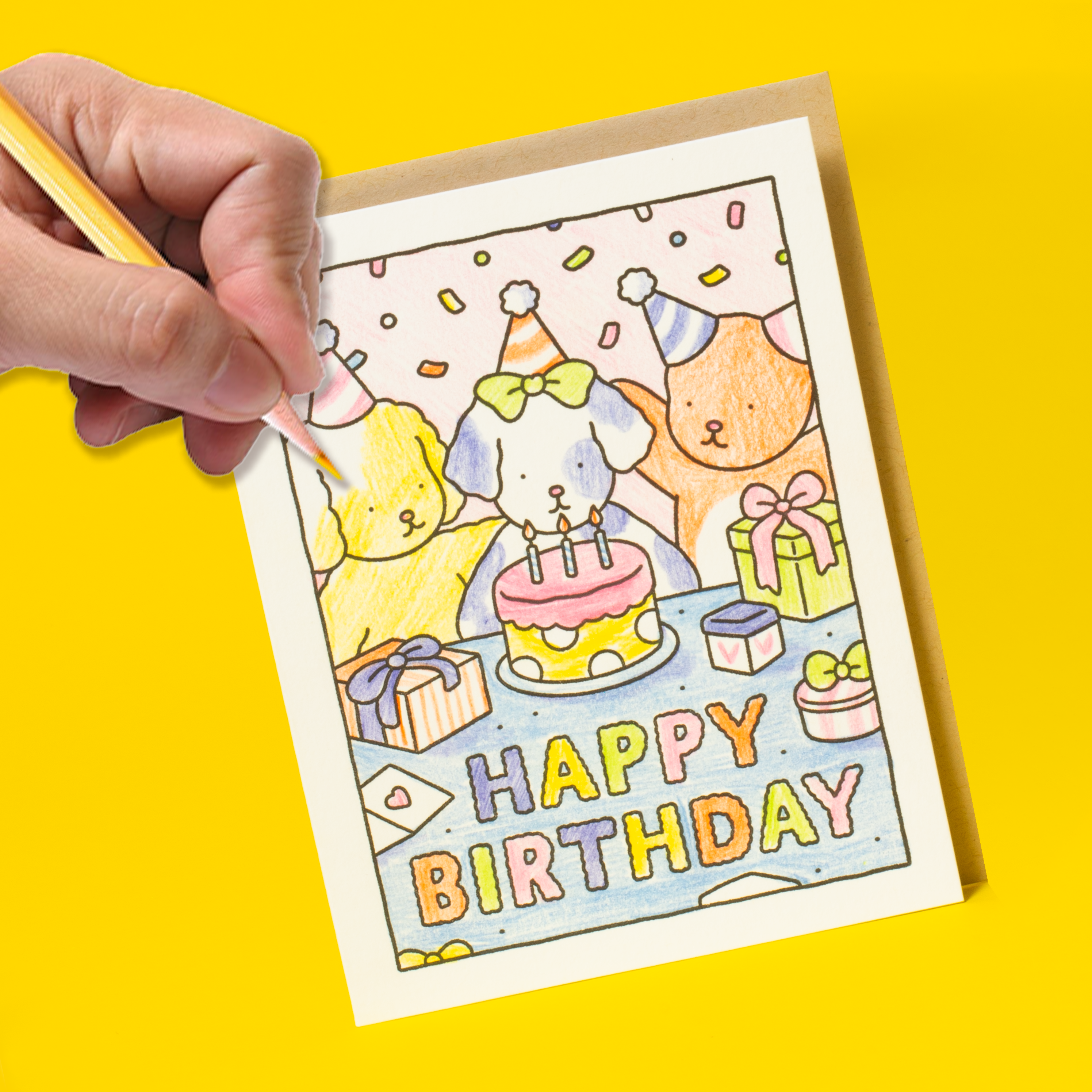 Happy Birthday Cake Party DIY Bobbie Goods Coloring Letterpress Greeting Card