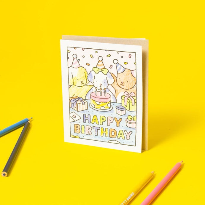 Happy Birthday Cake Party DIY Bobbie Goods Coloring Letterpress Greeting Card