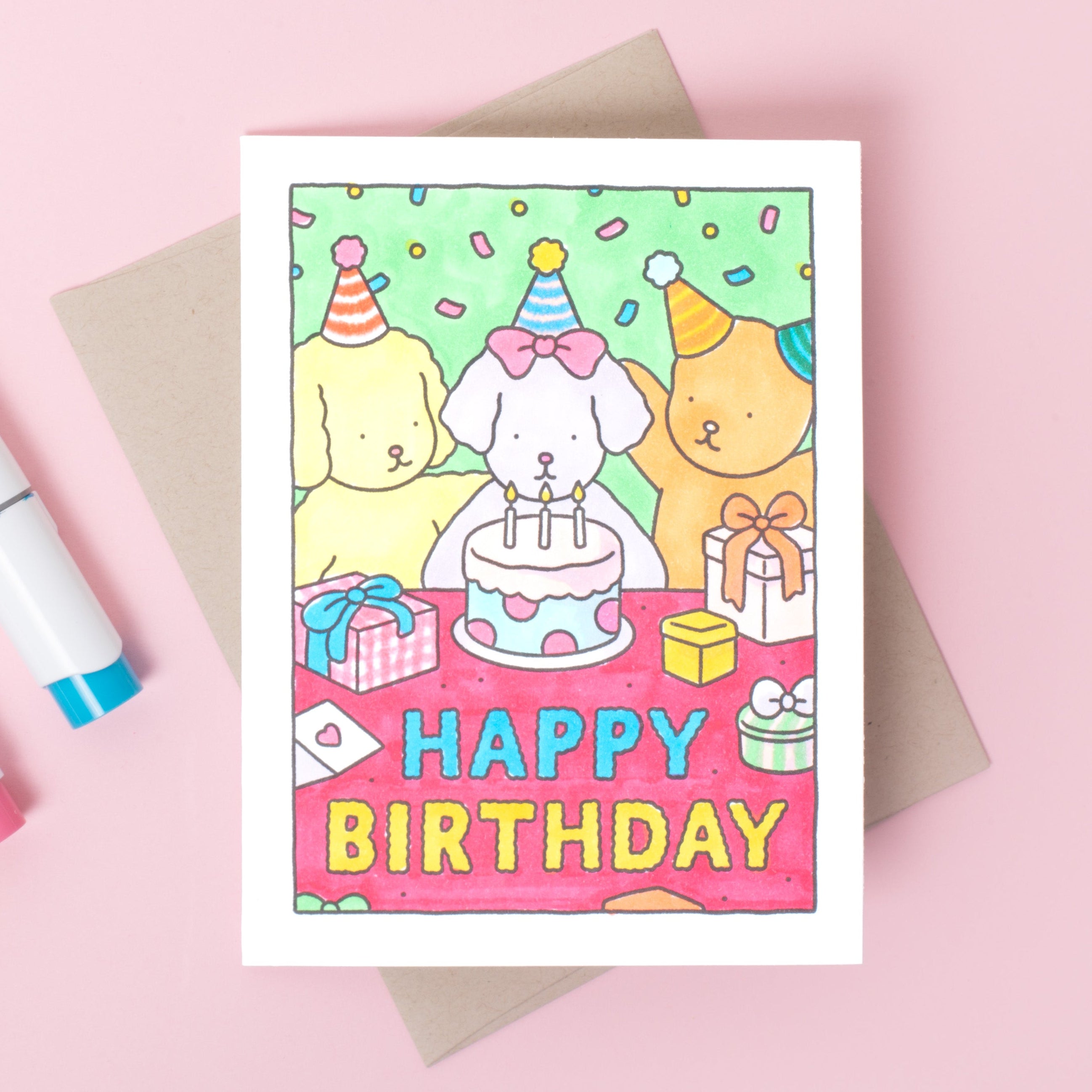 Happy Birthday Cake Party DIY Bobbie Goods Coloring Letterpress Greeting Card