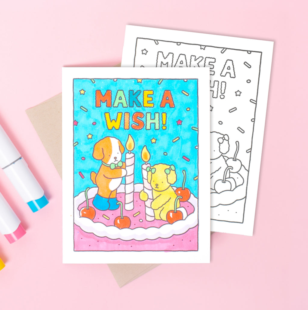 Birthday Wish Puppies DIY Bobbie Goods Coloring Letterpress Greeting Card