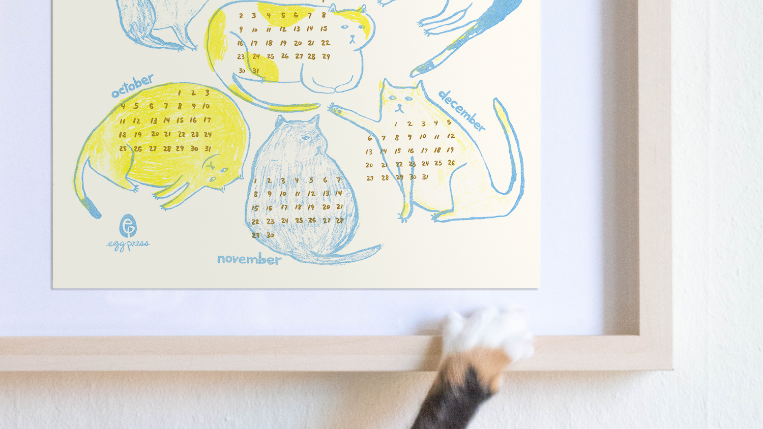 Cats 2026 Calendar Illustrated Risograph Print