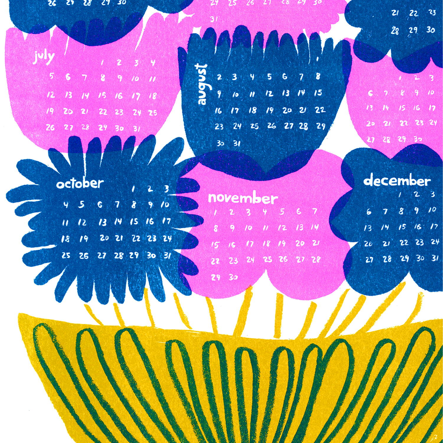 Flower Bouquet 2026 Calendar Illustrated Risograph Print