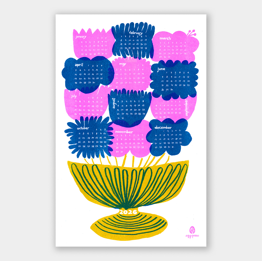 Flower Bouquet 2026 Calendar Illustrated Risograph Print
