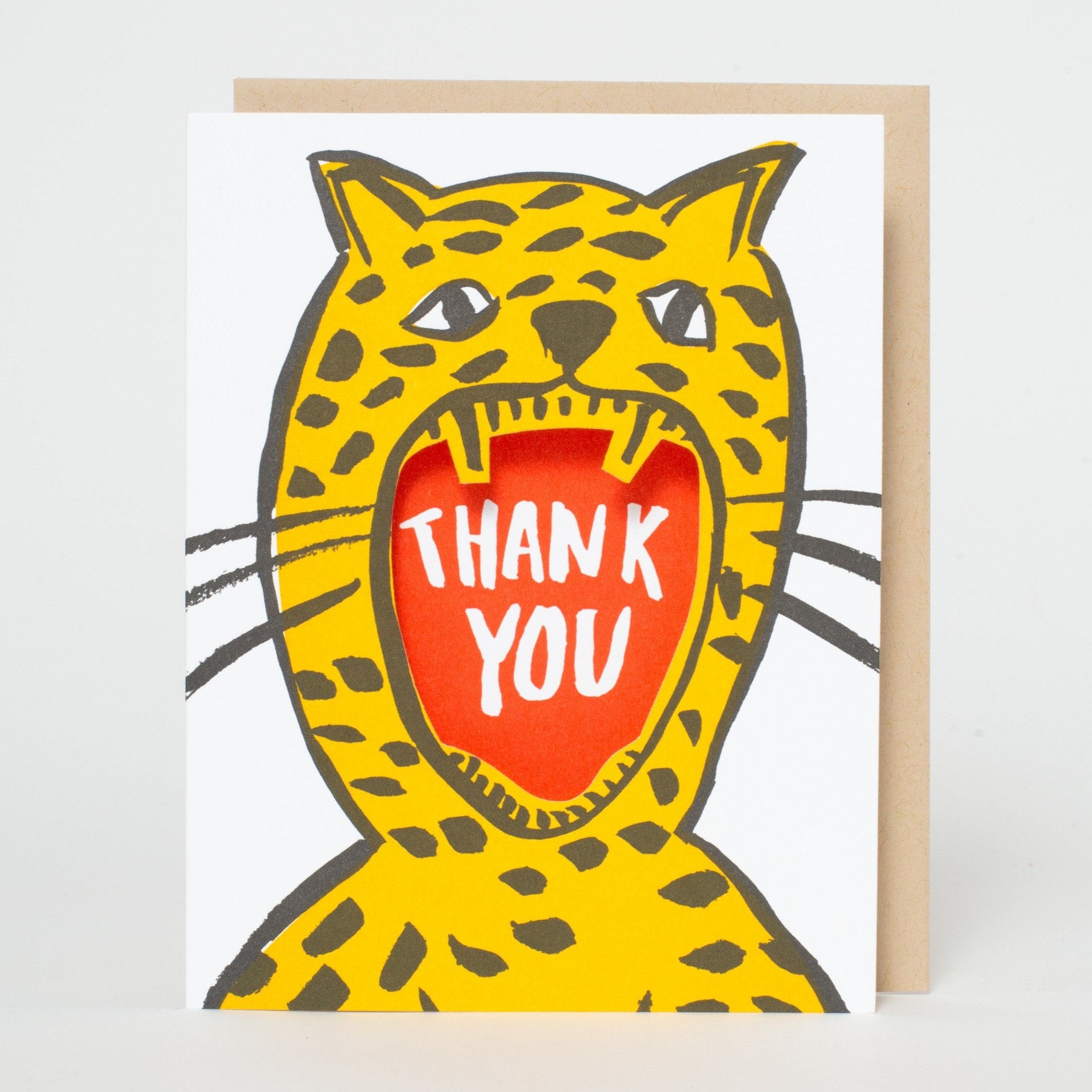Cheetah Roar Cutout Thank You Letterpress Greeting Card