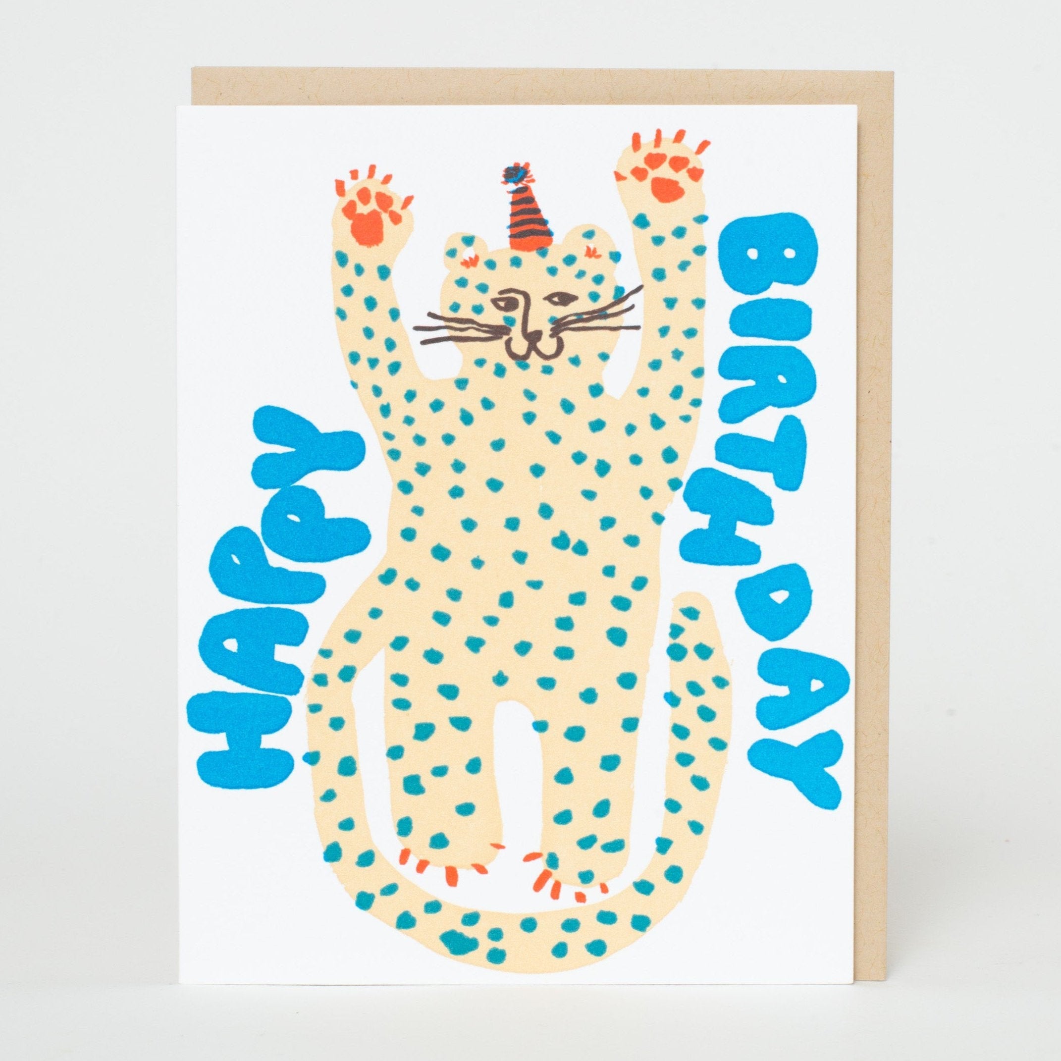 Party Cheetah Birthday Letterpress Greeting Card