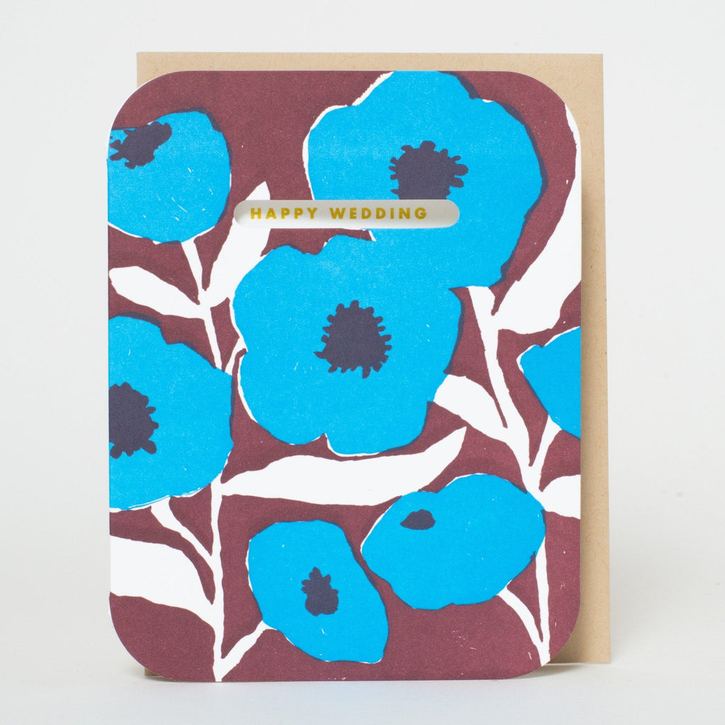 Blue Poppy Wedding Letterpress Greeting Card