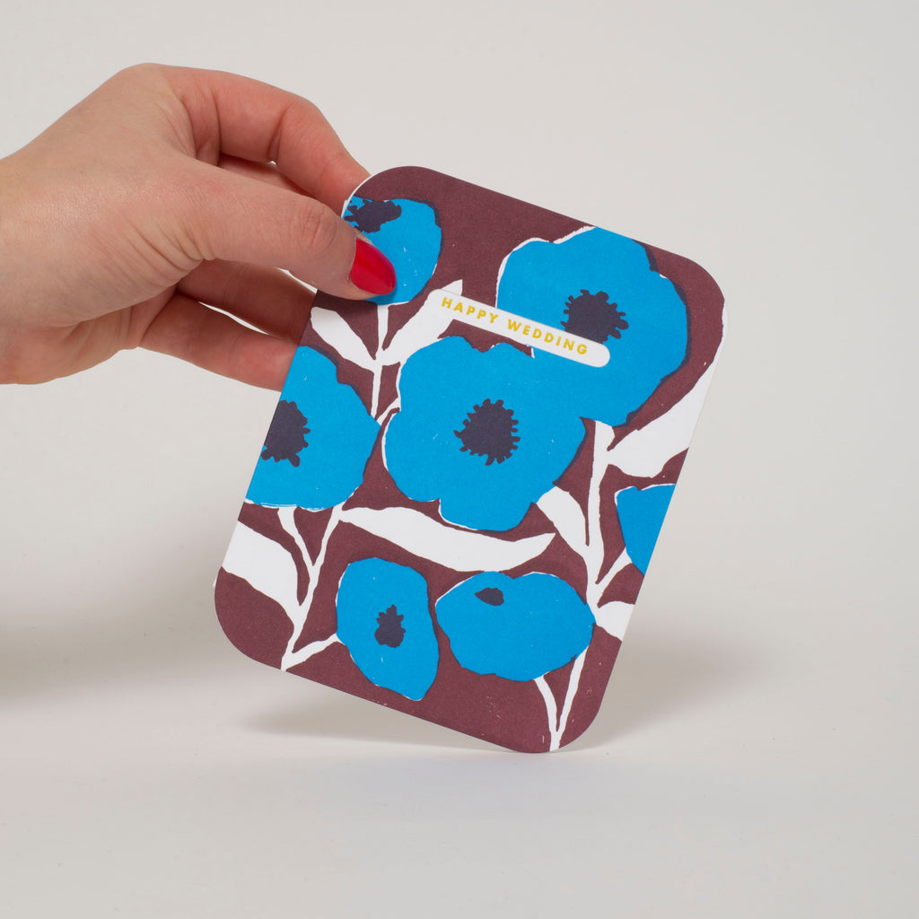 Blue Poppy Wedding Letterpress Greeting Card
