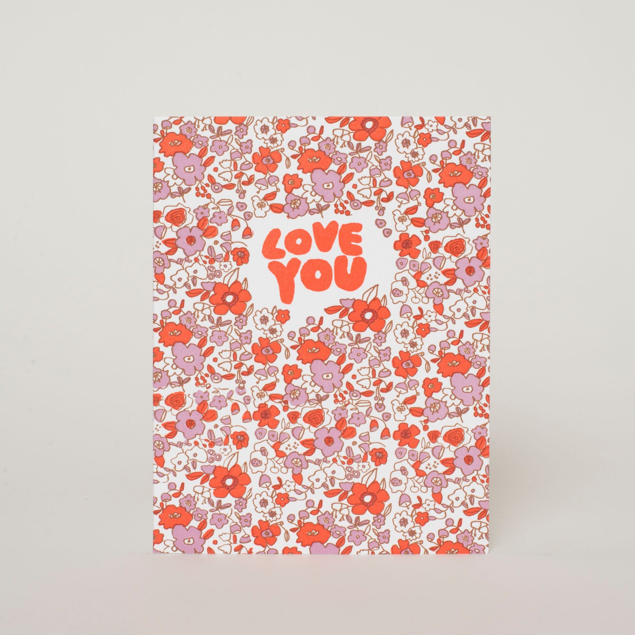 Love You Floral Calico Letterpress Greeting Card