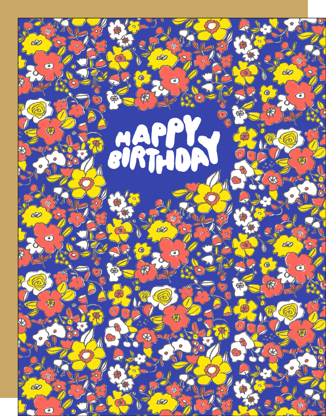 Calico Floral Birthday Letterpress Greeting Card