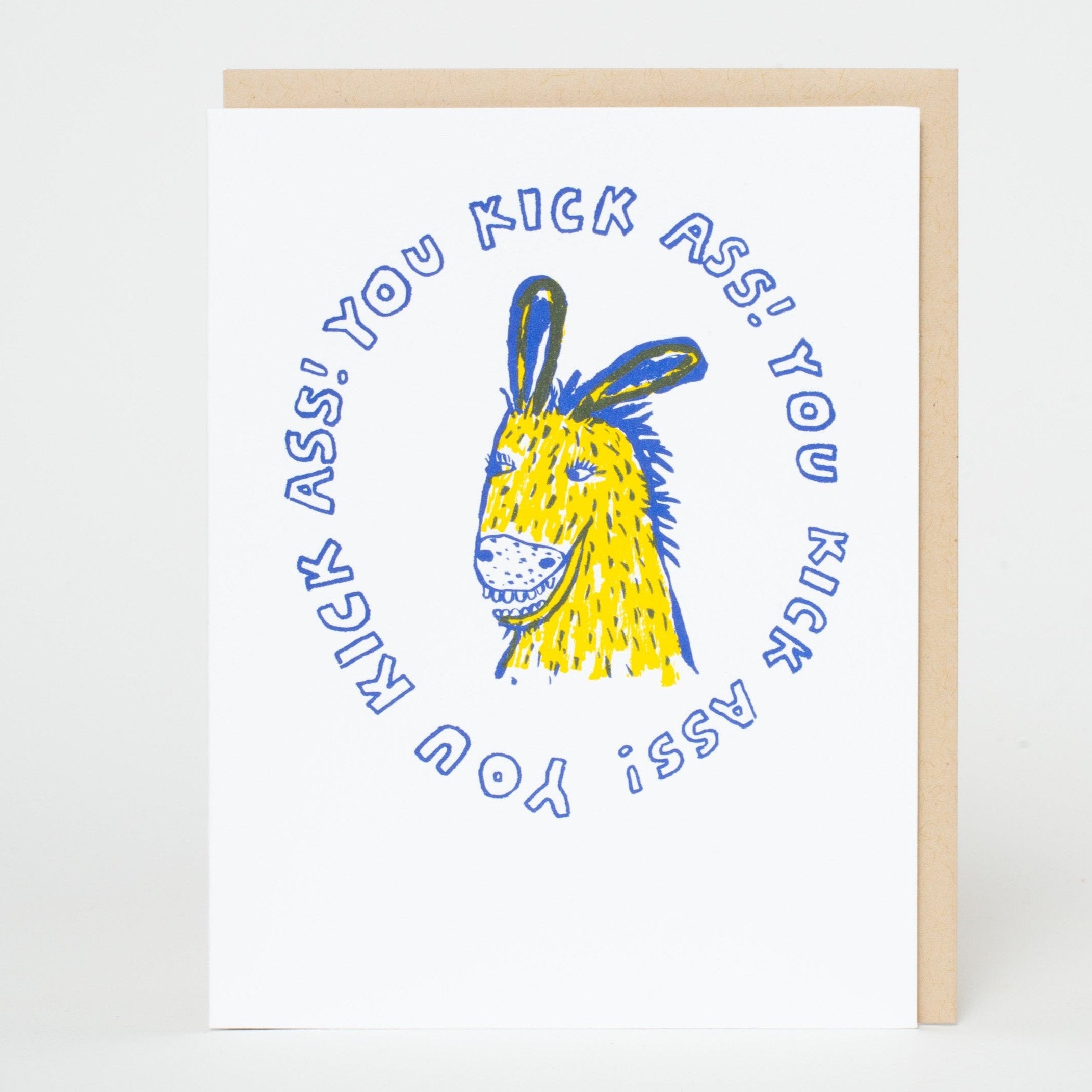 Kick Ass Donkey Letterpress Greeting Card