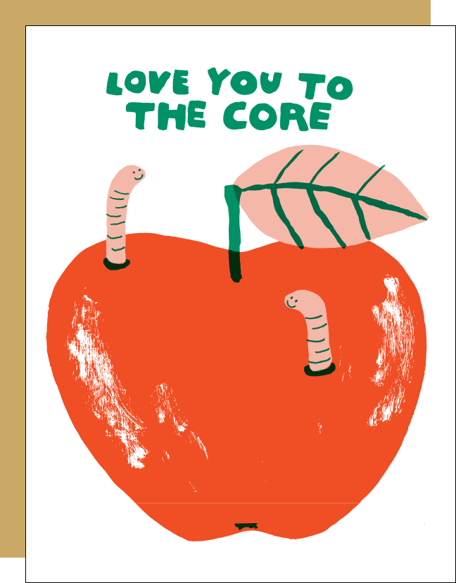 Love You to the Core Apple Letterpress Greeting Card