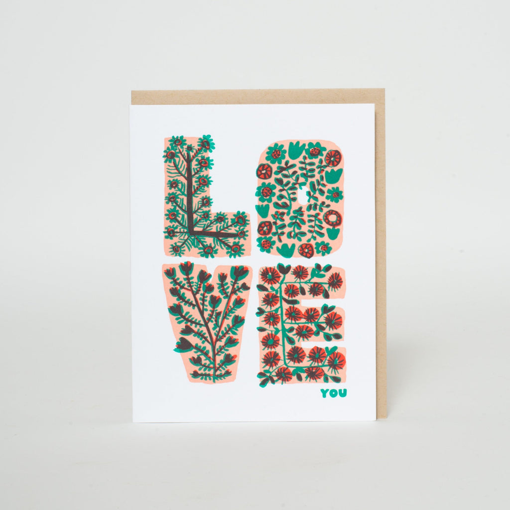 Love You Floral Letters Letterpress Greeting Card