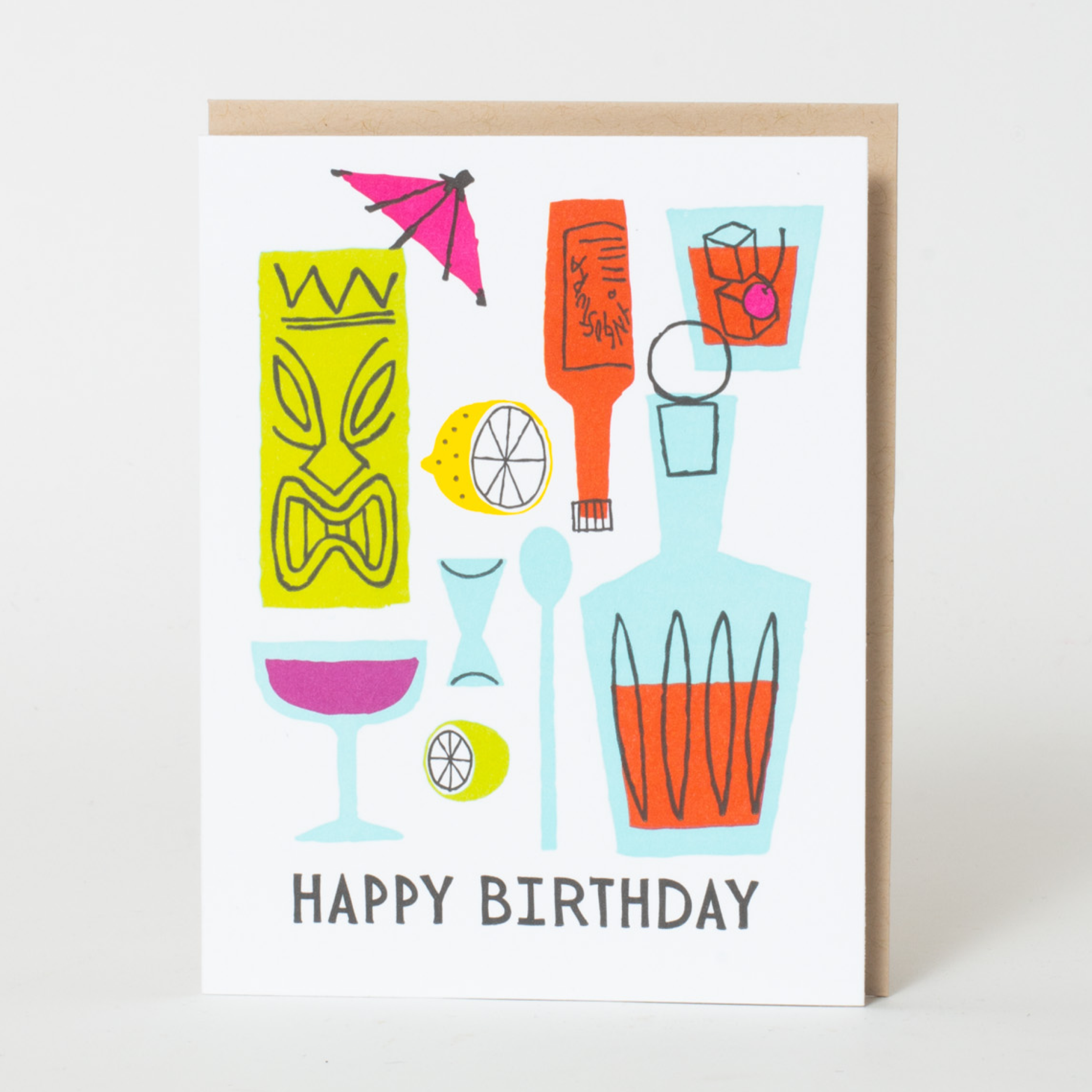 Tiki Birthday Cocktails Letterpress Greeting Card