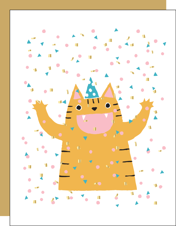 Cat Confetti Birthday Letterpress Greeting Card