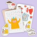 Card & Sticker Sheet Set - Cat Confetti Bday