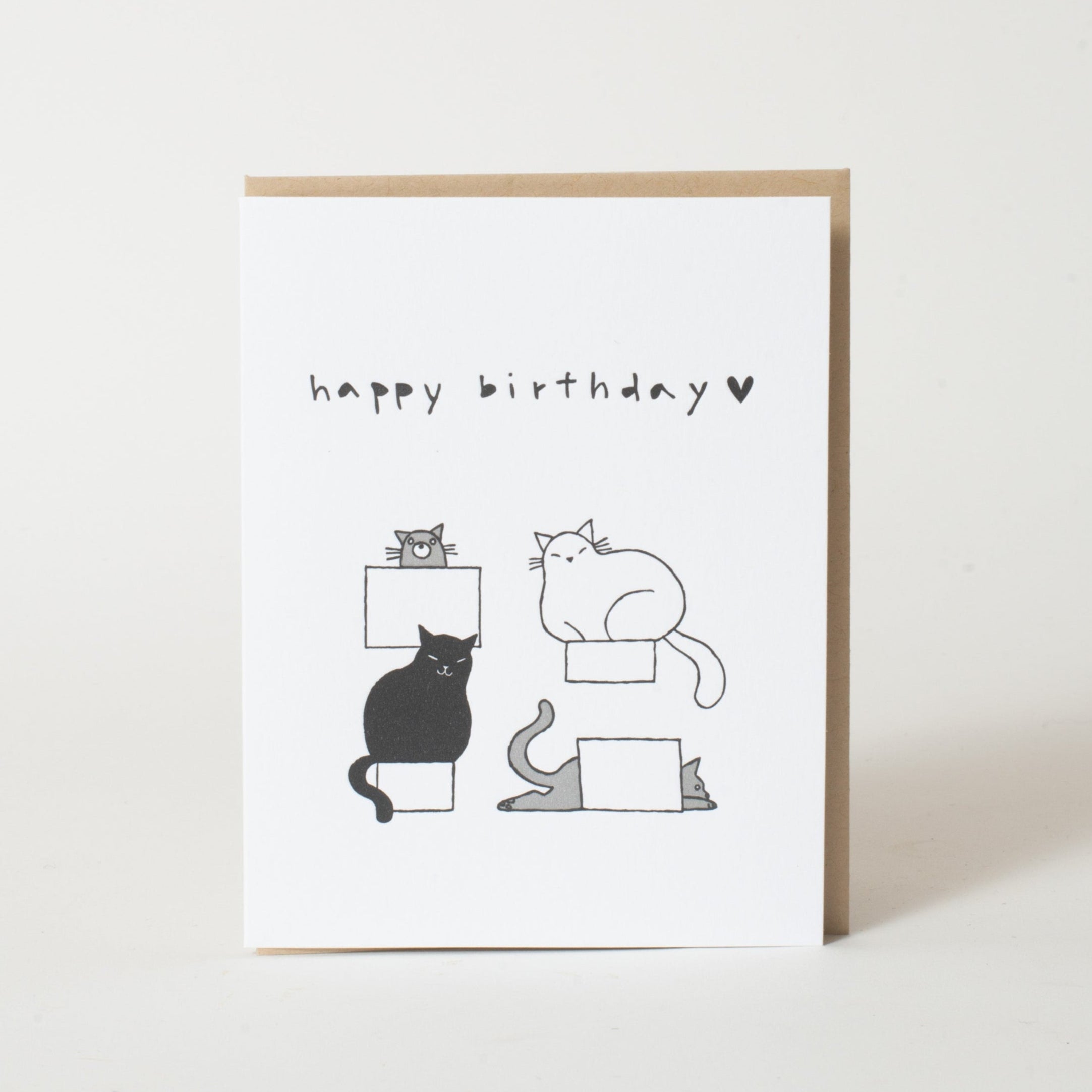 Cats in Boxes Birthday Letterpress Greeting Card