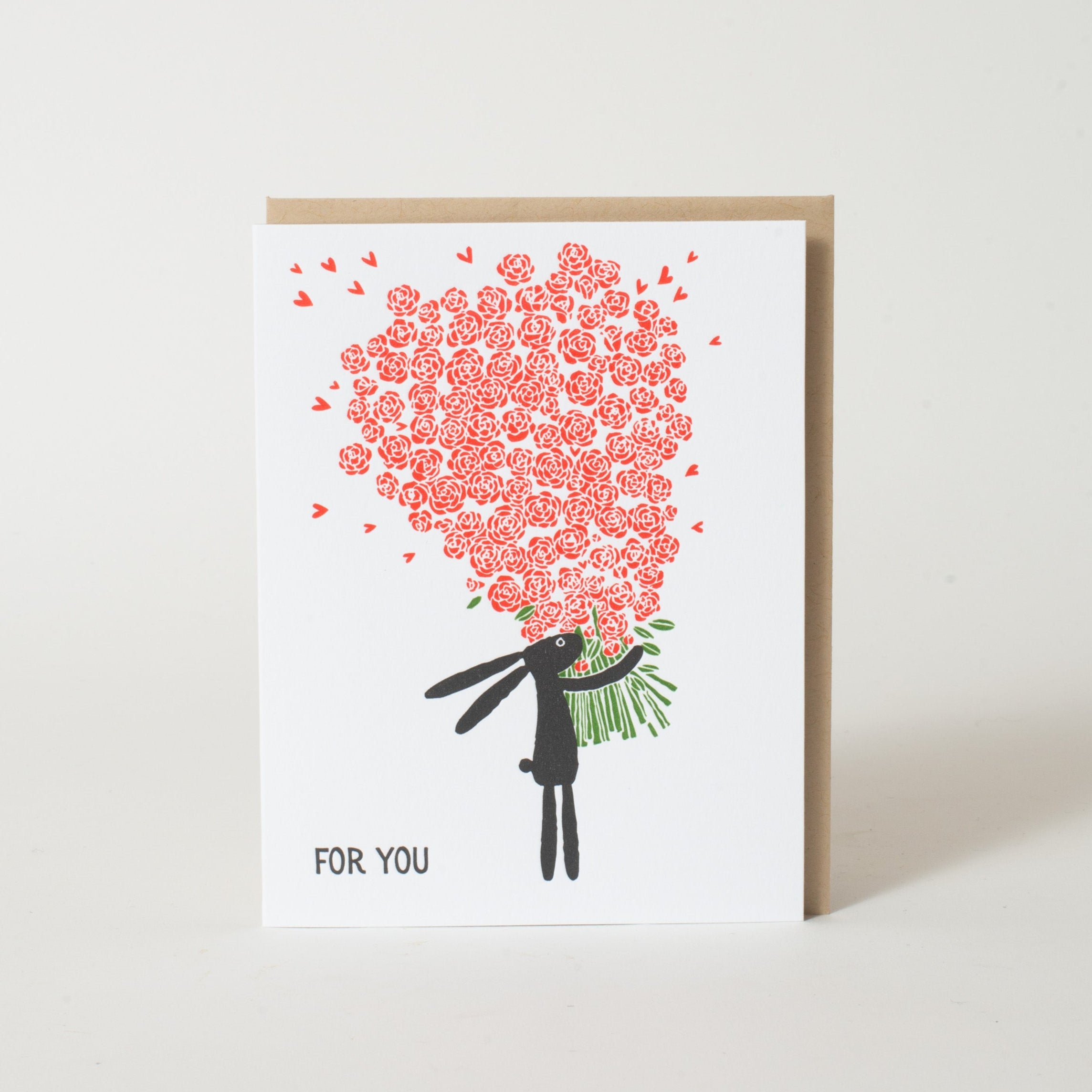 Bunny Bouquet of Flowers Letterpress Greeting Card