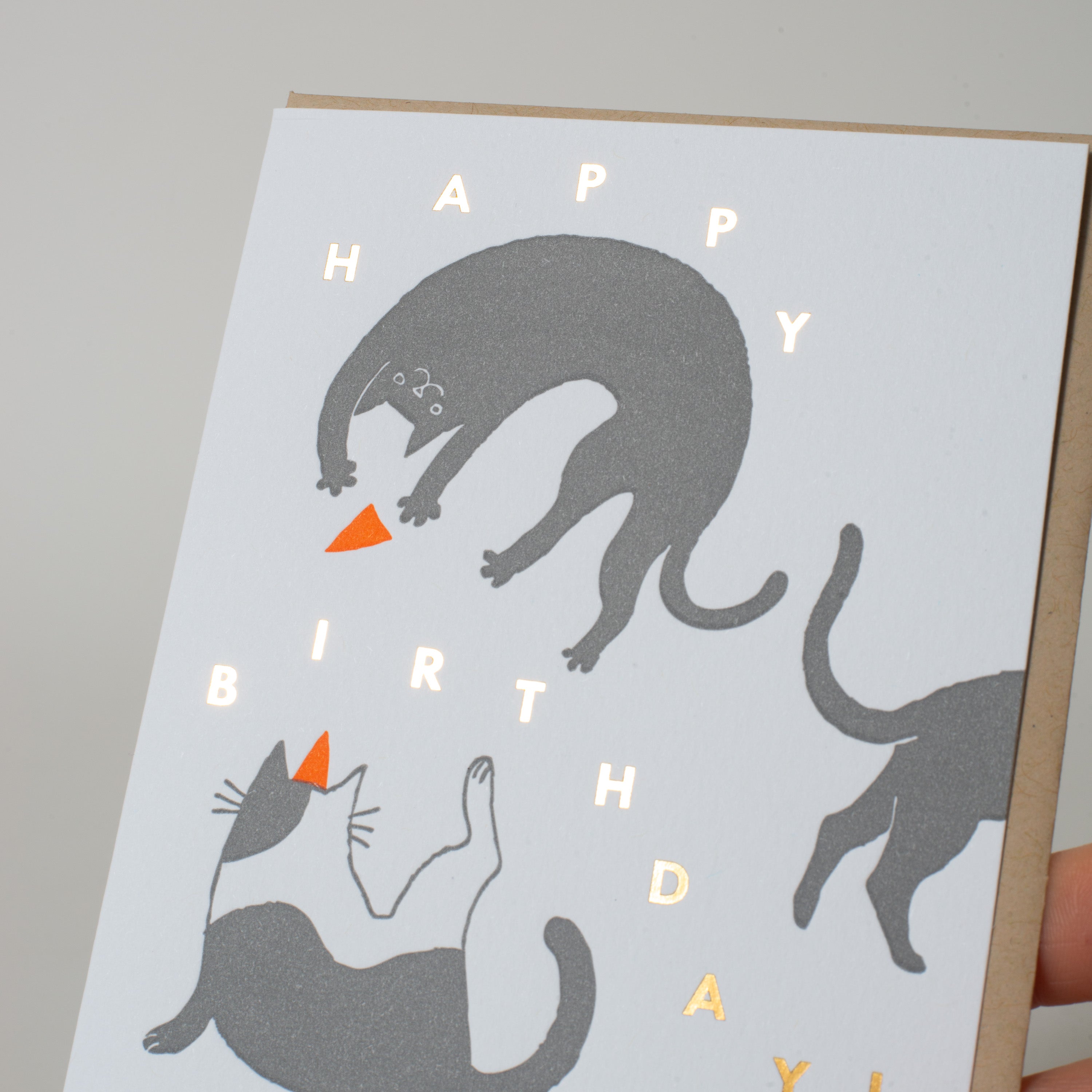 Birthday Cats Letterpress Greeting Card