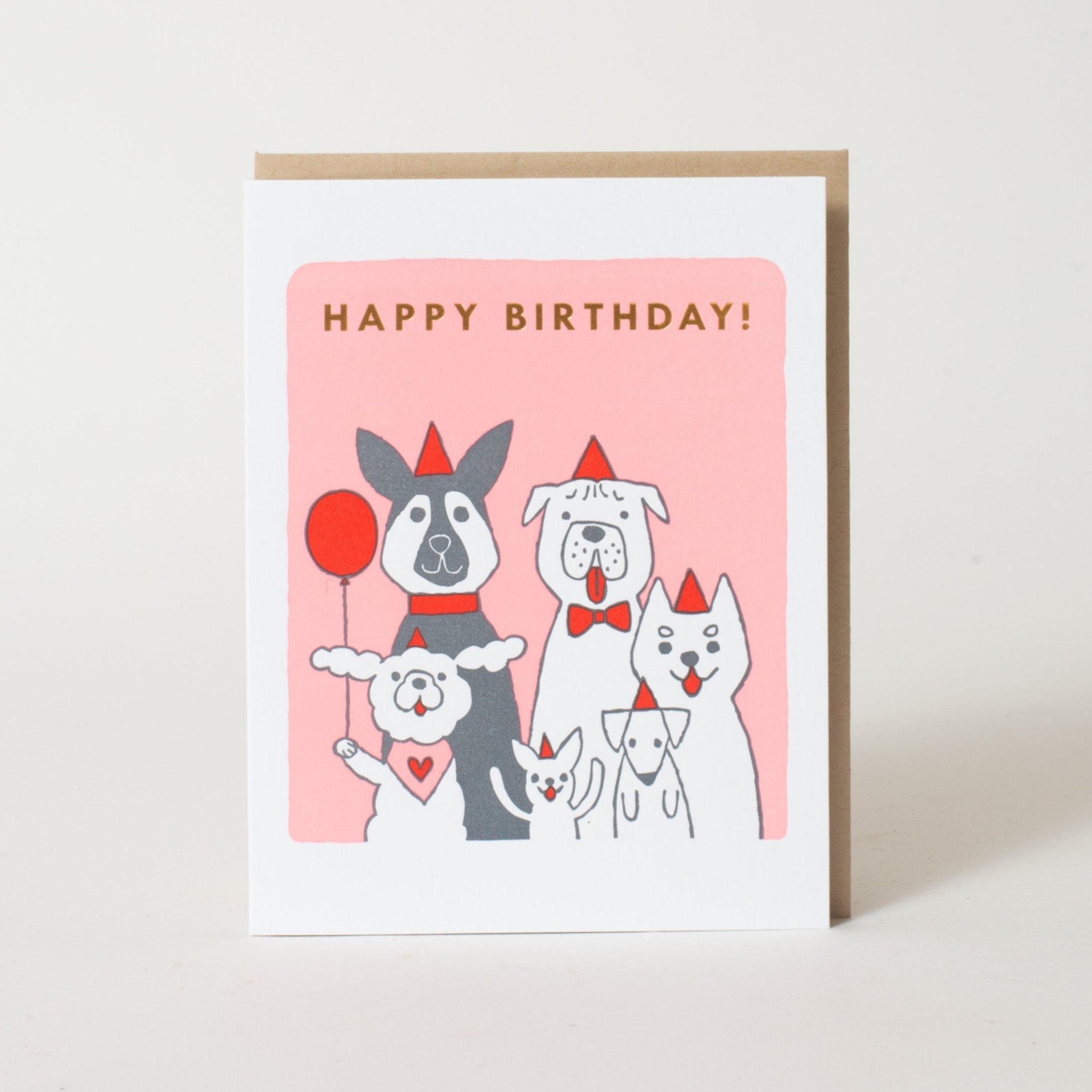 Dog Party Birthday Letterpress Greeting Card