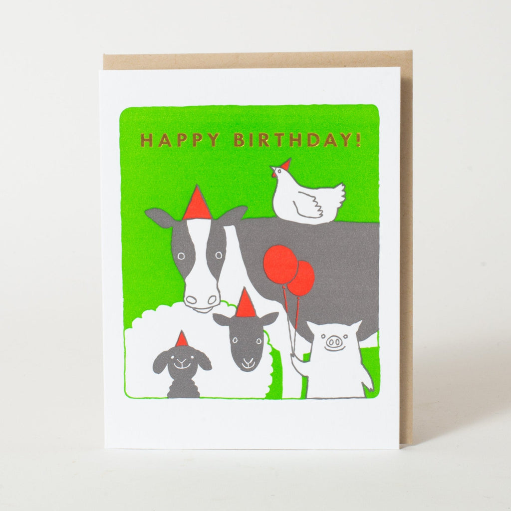 Farm Animals Birthday Letterpress Greeting Card