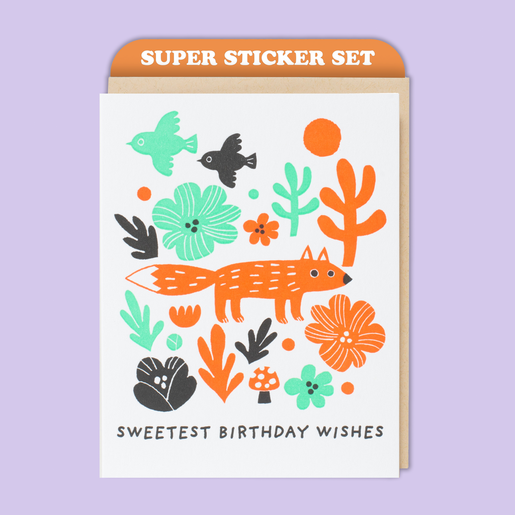 Card & Sticker Sheet Set - Fox Birthday
