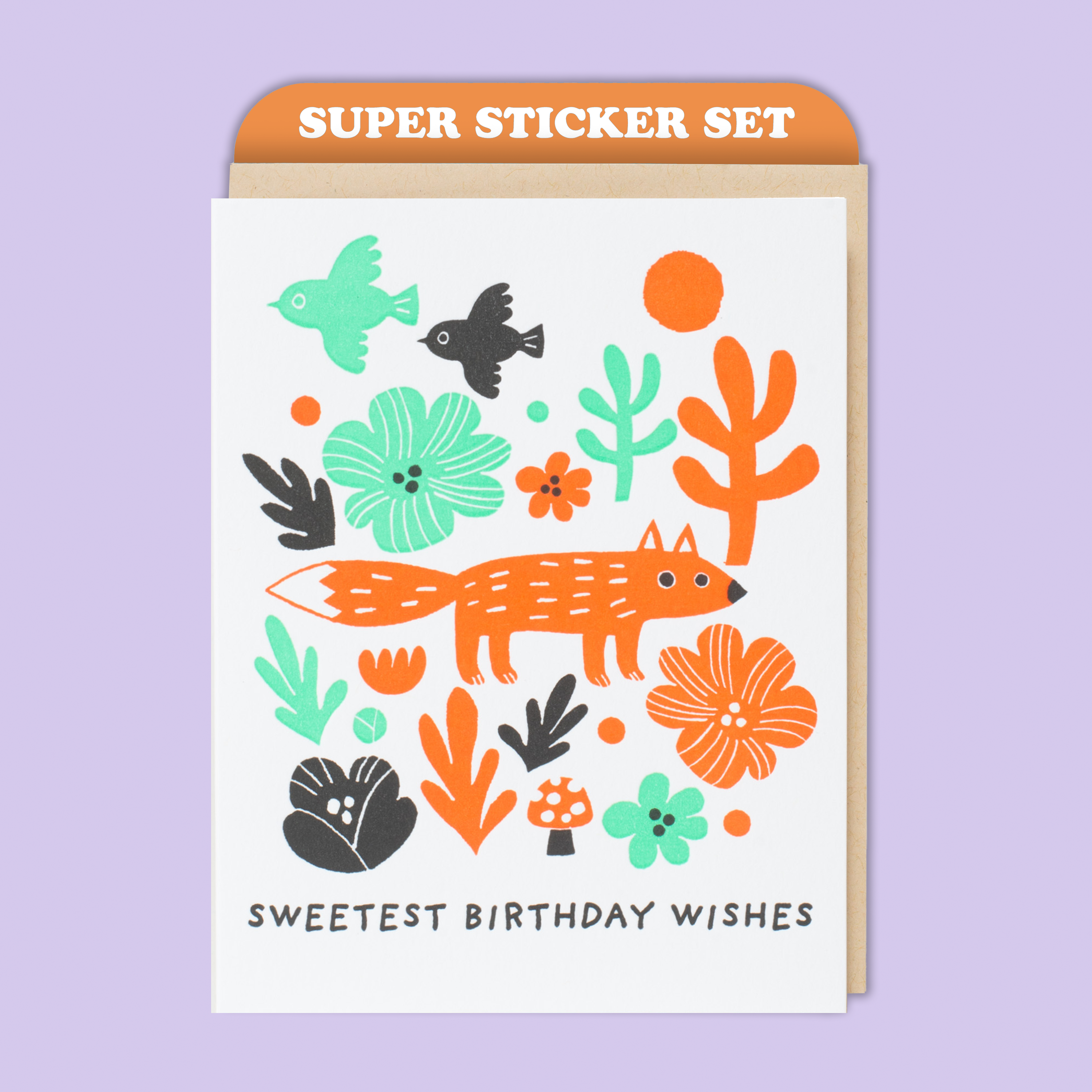 Card & Sticker Sheet Set - Fox Birthday