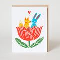 Tulip Fox & Bunny Letterpress Greeting Card