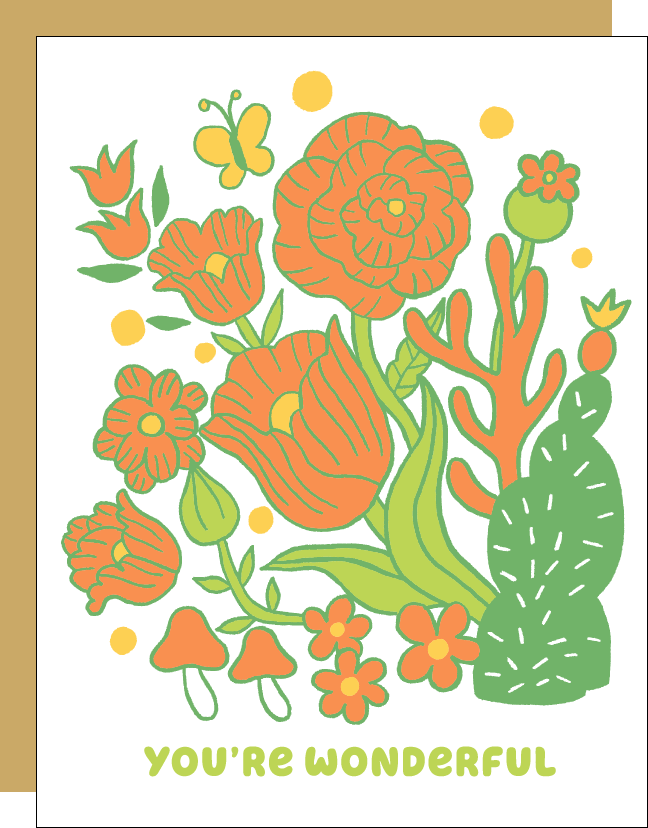 You're Wonderful Flowers Letterpress Greeting Card
