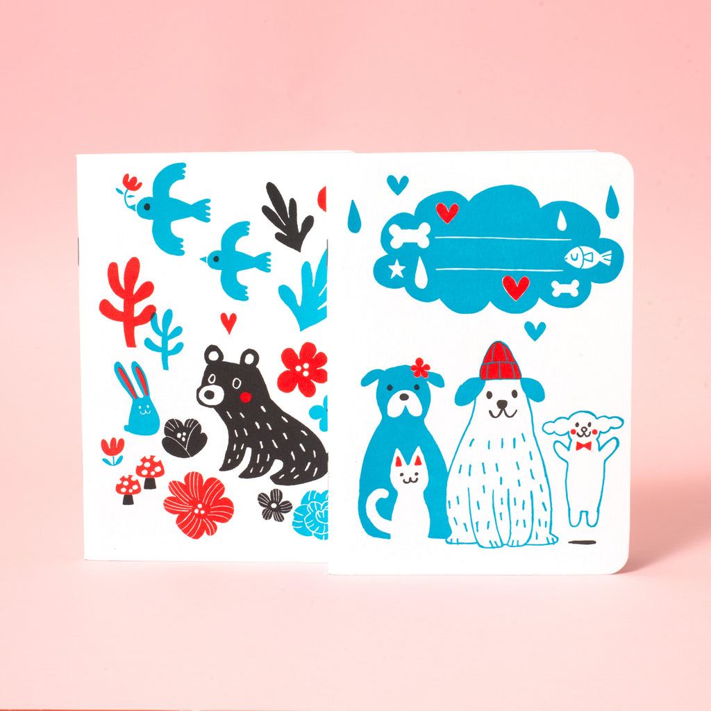 B6 Softcover Blank Notebook 2-Pack: Dog Squad & Bear Bunny