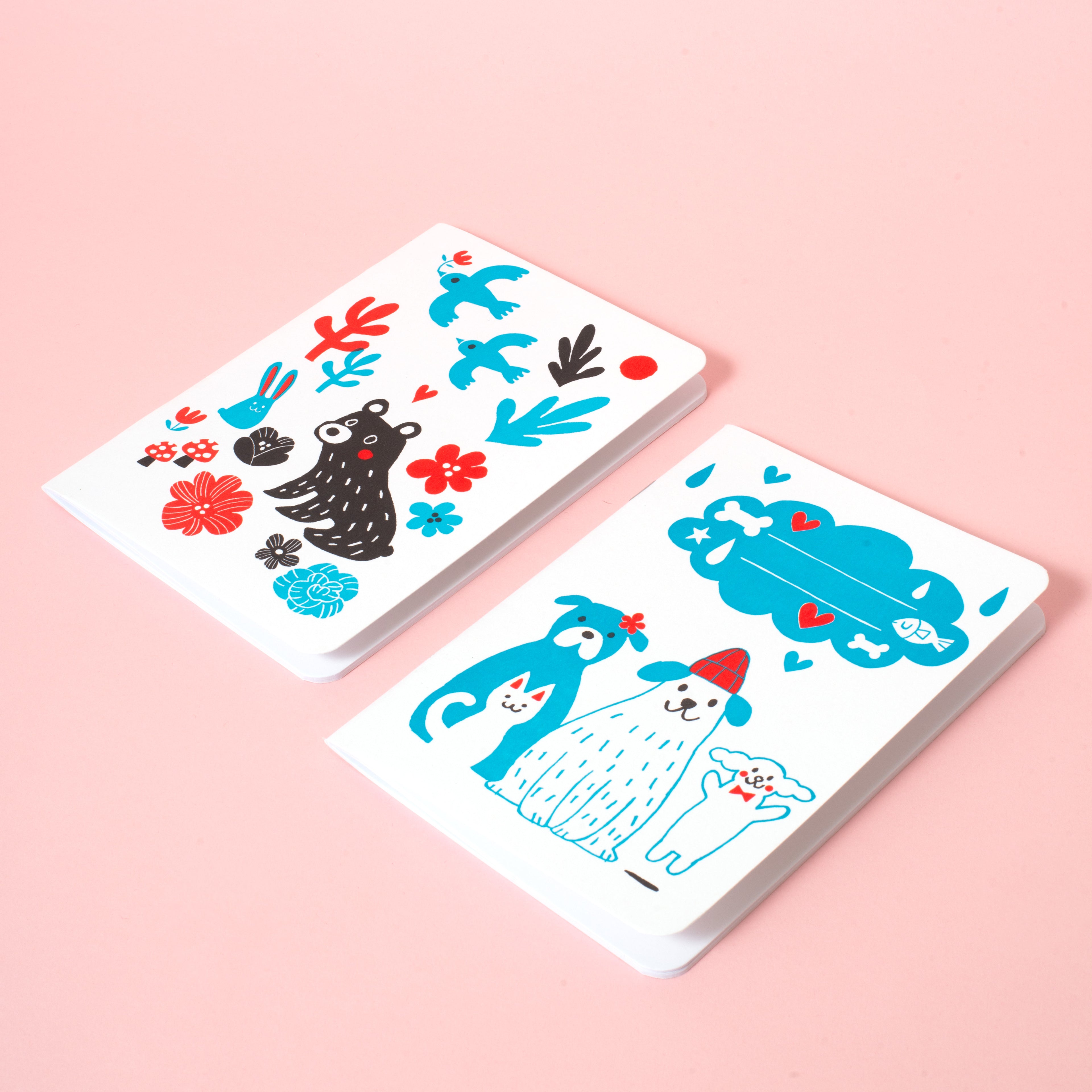 B6 Softcover Blank Notebook 2-Pack: Dog Squad & Bear Bunny