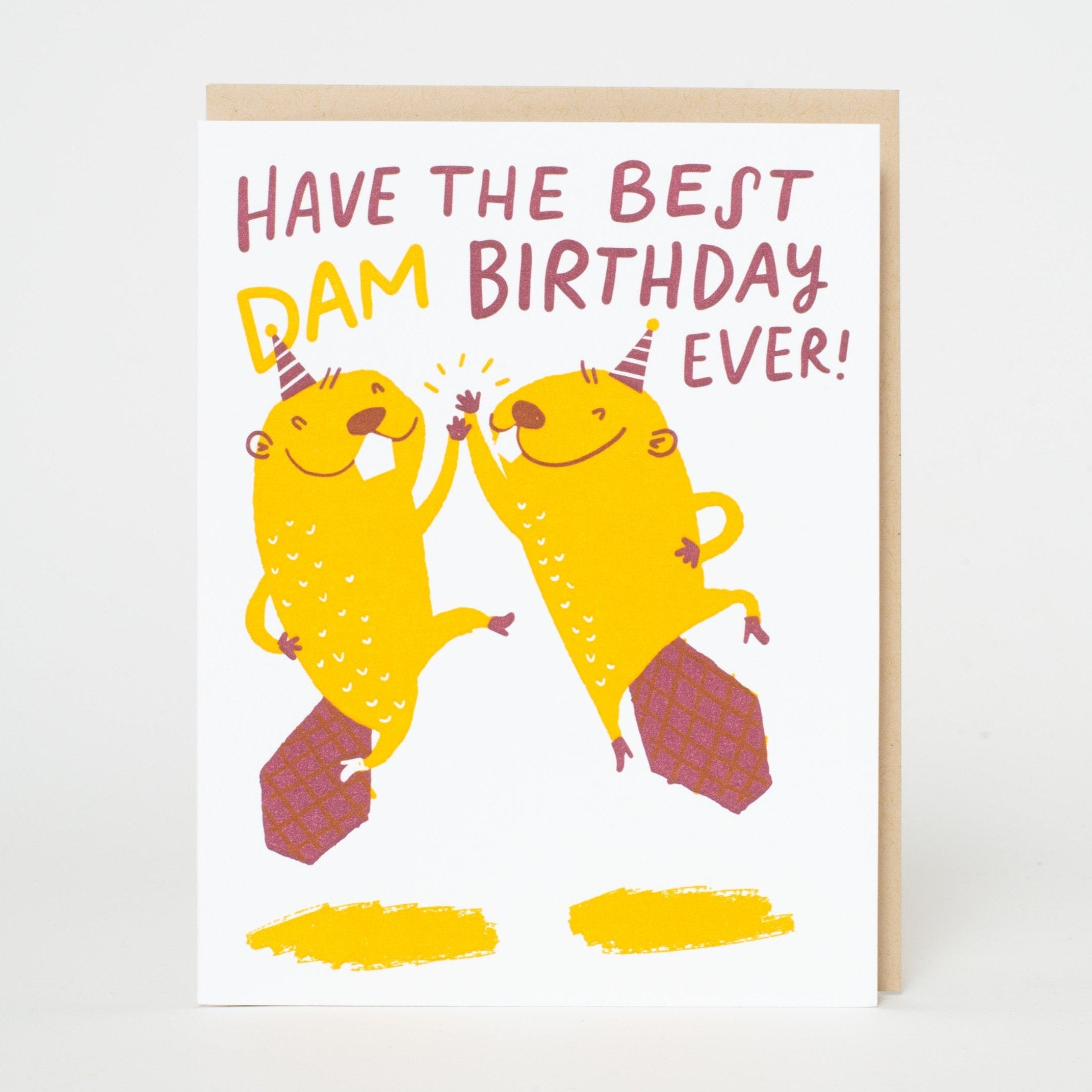 Punny Beaver Birthday Letterpress Greeting Card