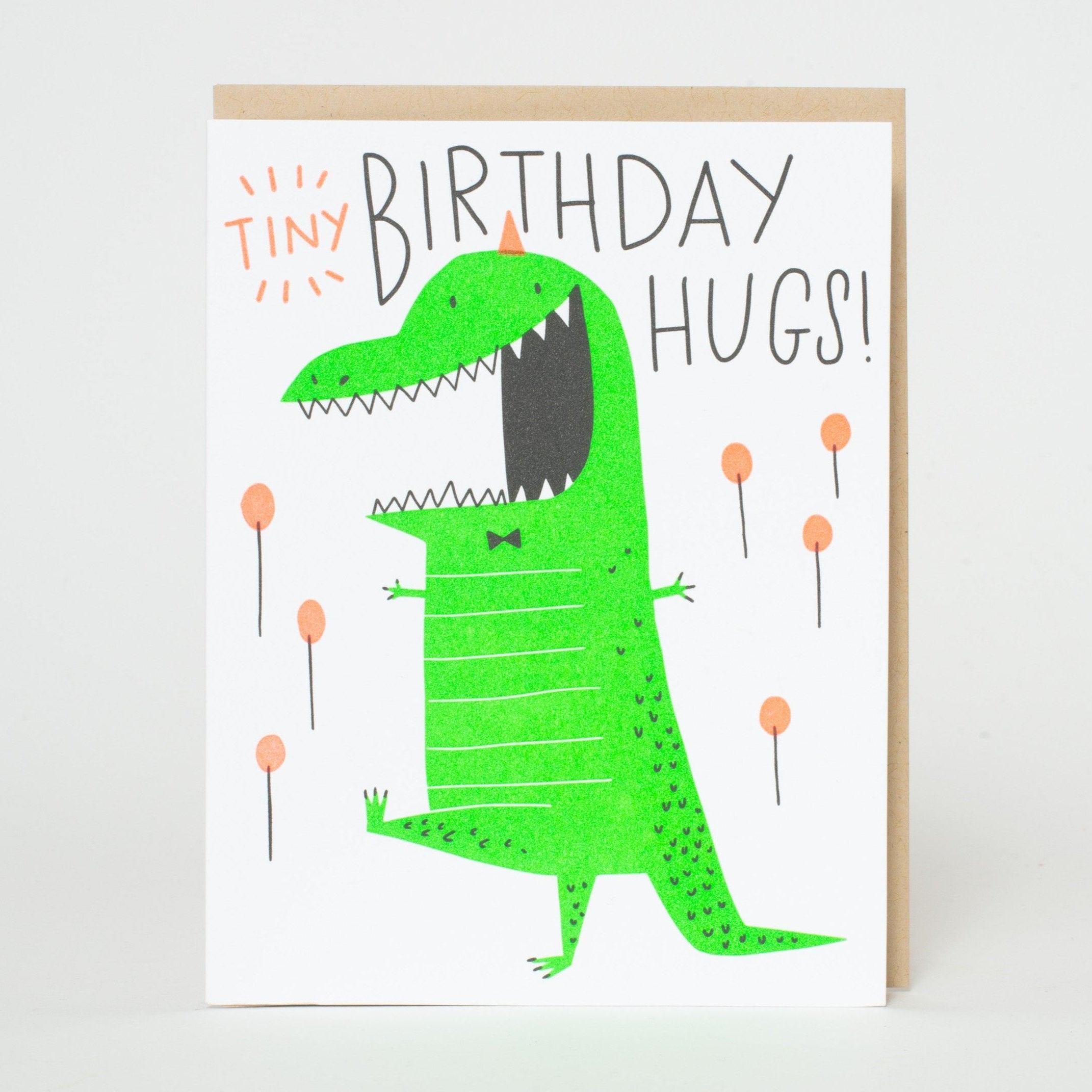 Tiny Hugs DInosaur Birthday Letterpress Greeting Card