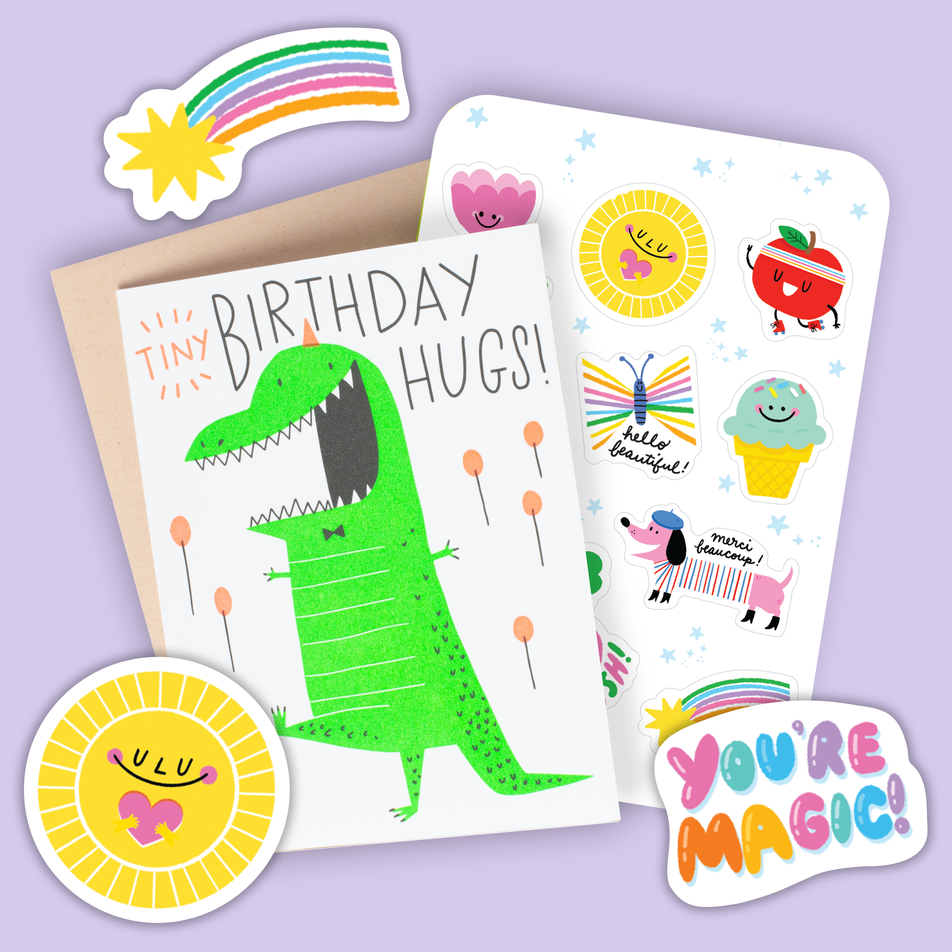 Card & Sticker Sheet Set - Dino Bday Hugs
