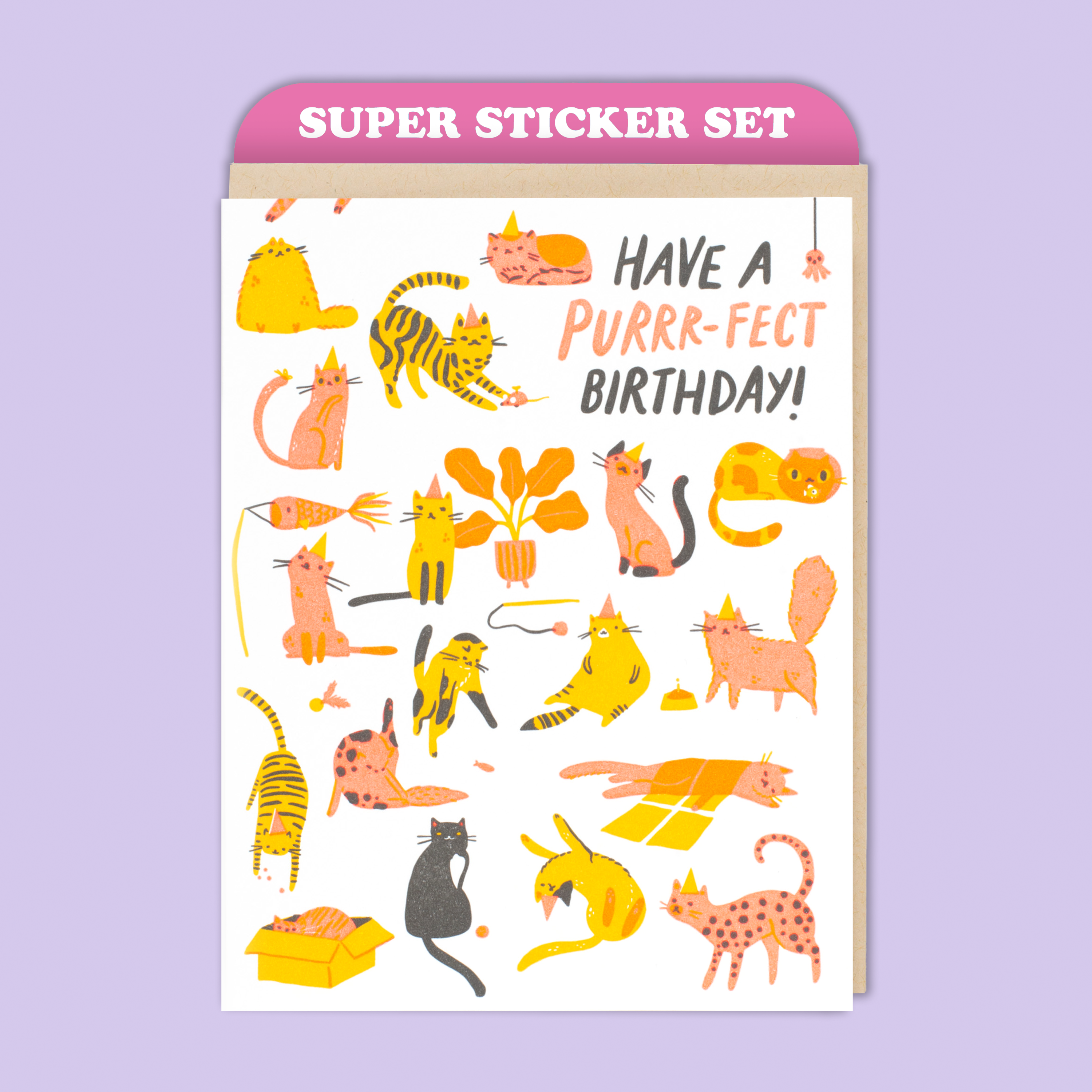 Card & Sticker Sheet Set - Cat Birthday Purr