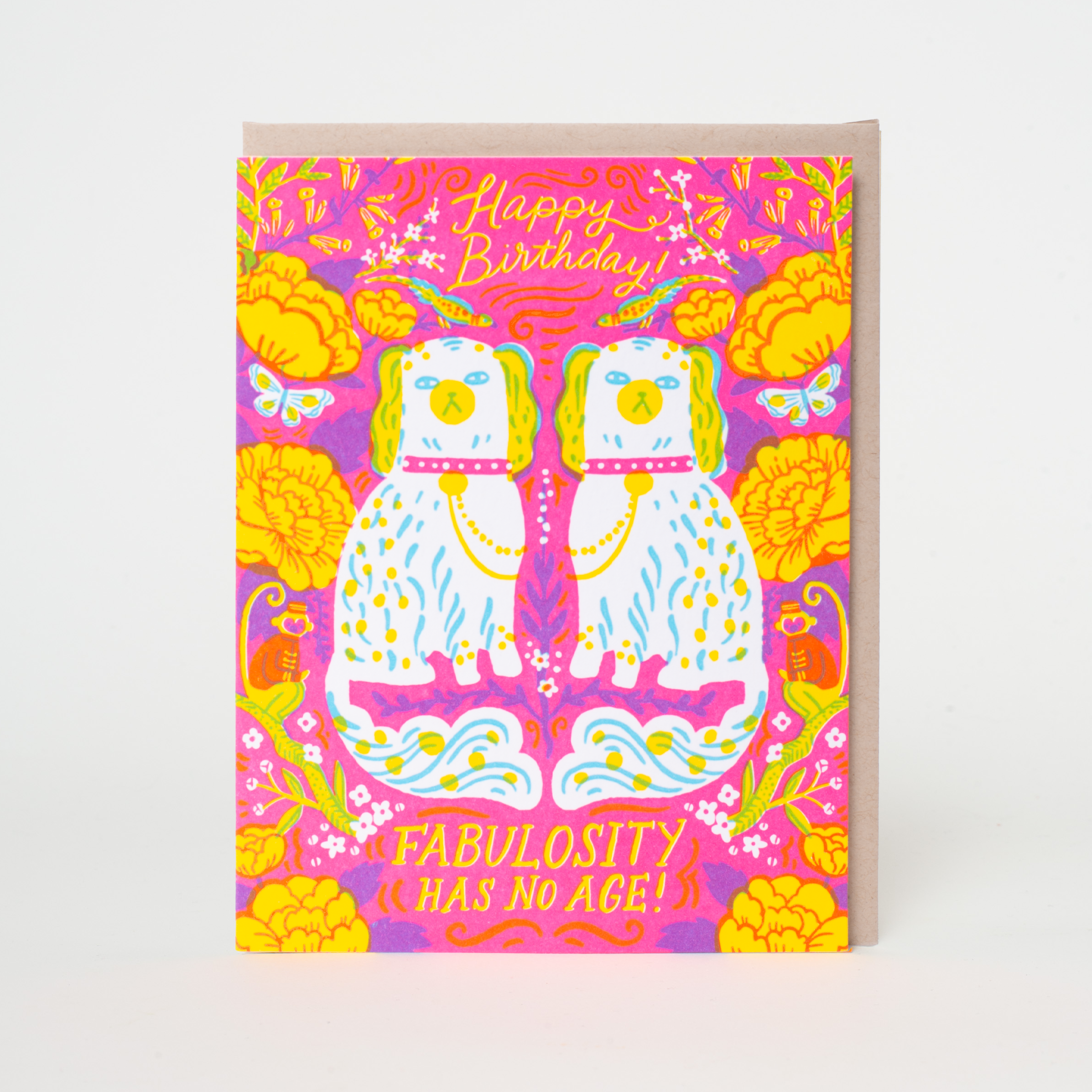 Fabulosity Birthday Spaniels Letterpress Greeting Card