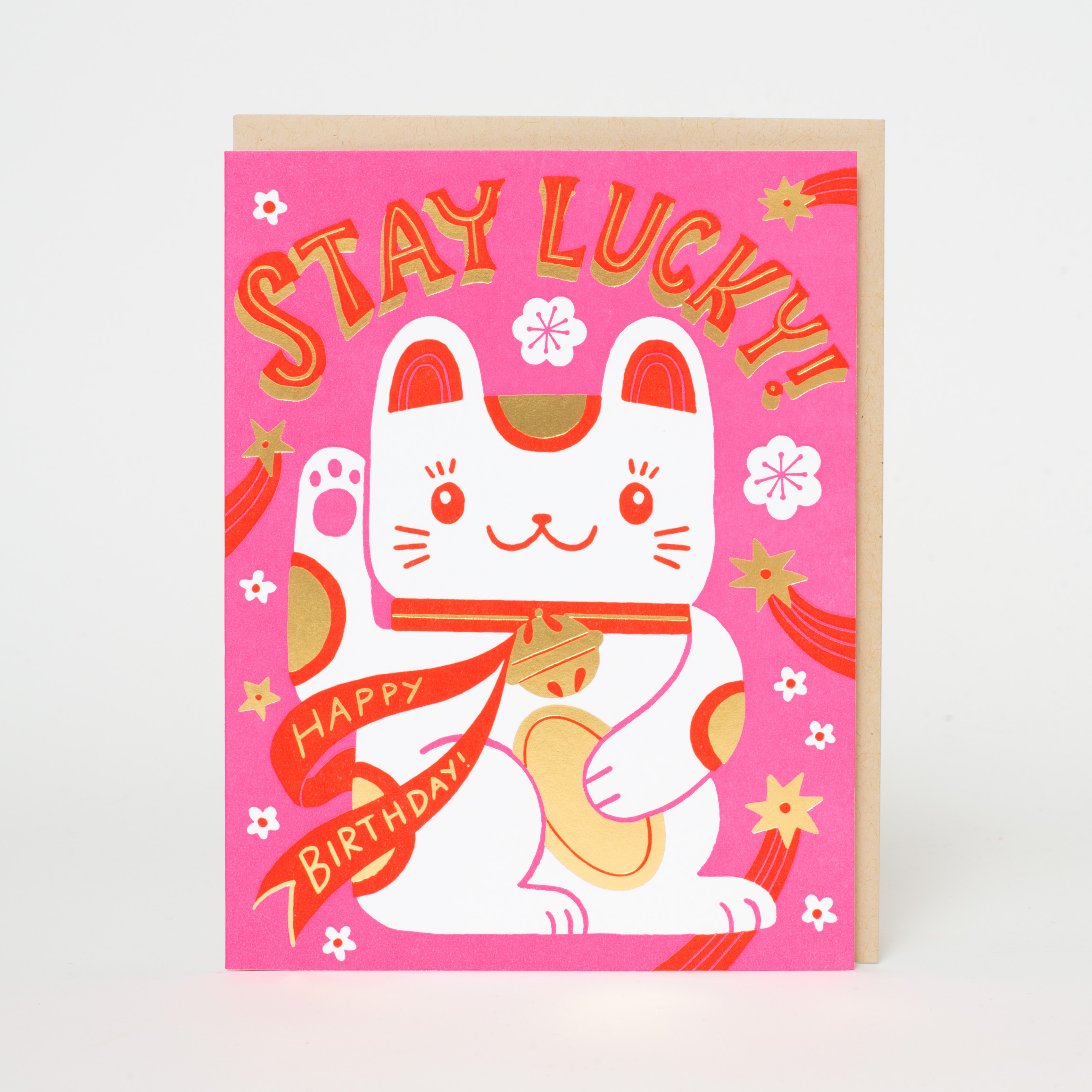 Lucky Cat Birthday Letterpress Greeting Card