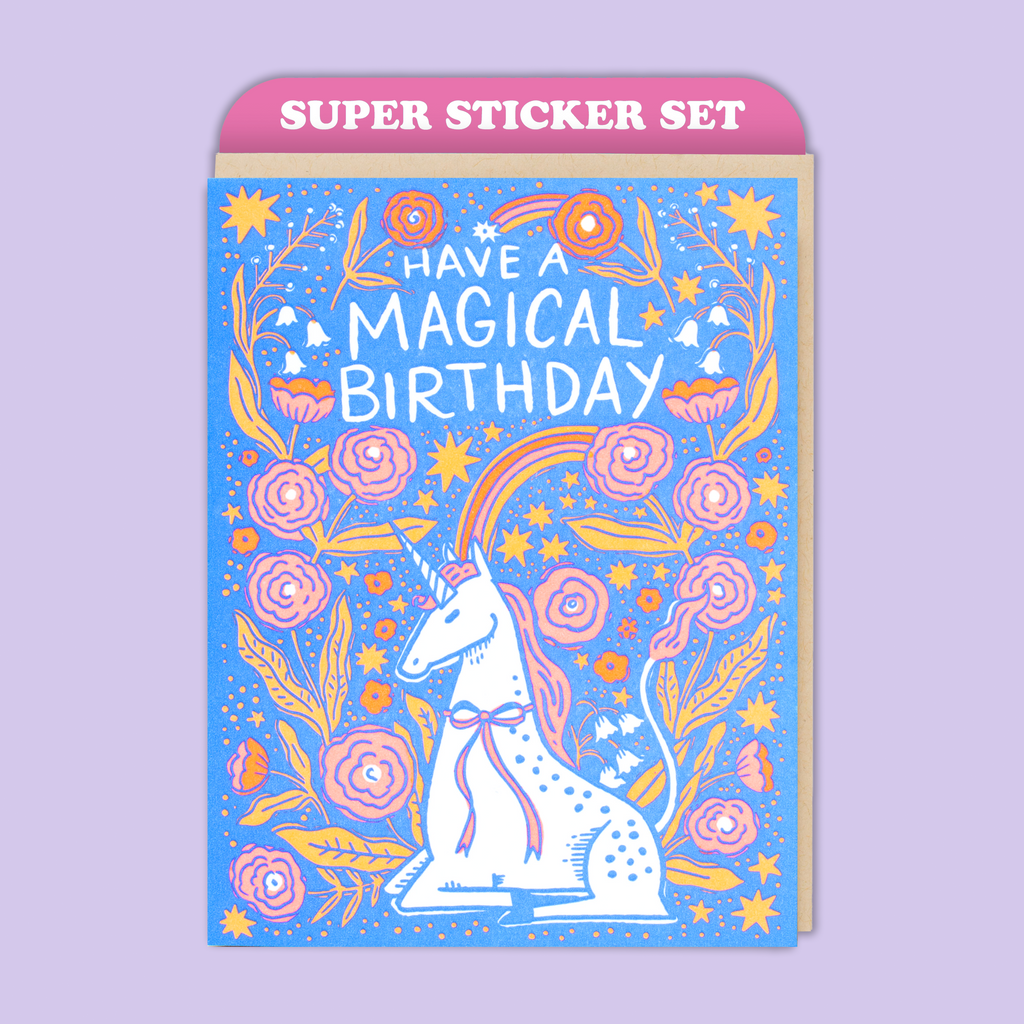 Card & Sticker Sheet Set - Unicorn Bday