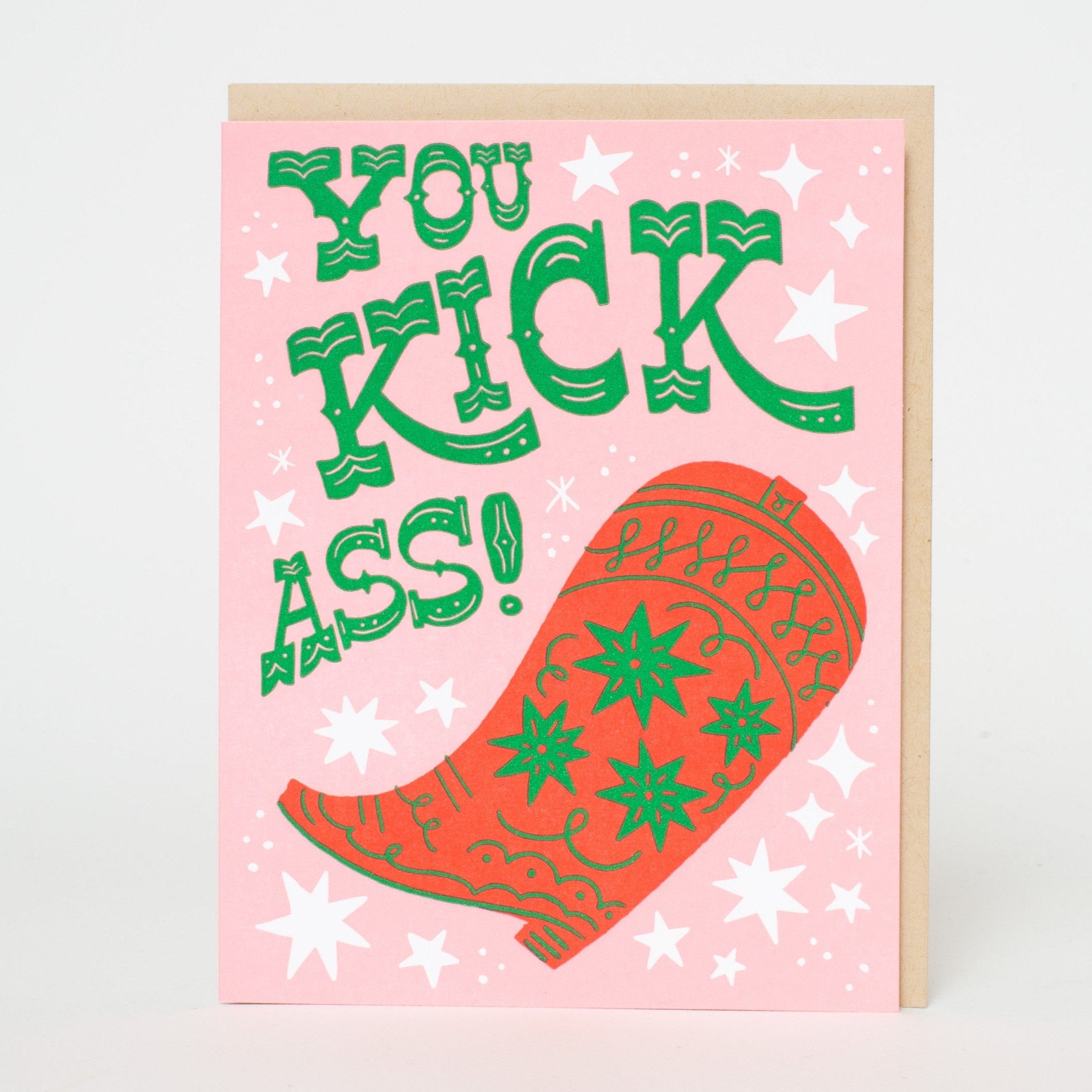 Kick Ass Cowboy Boot  Letterpress Greeting Card