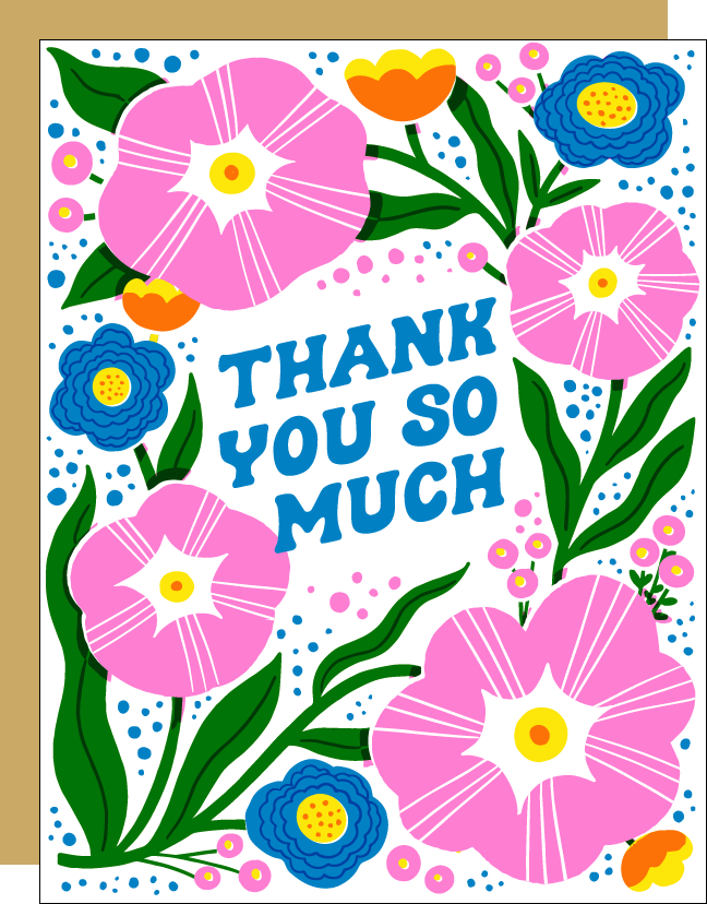 Thanks So Much Flowers Letterpress Greeting Card
