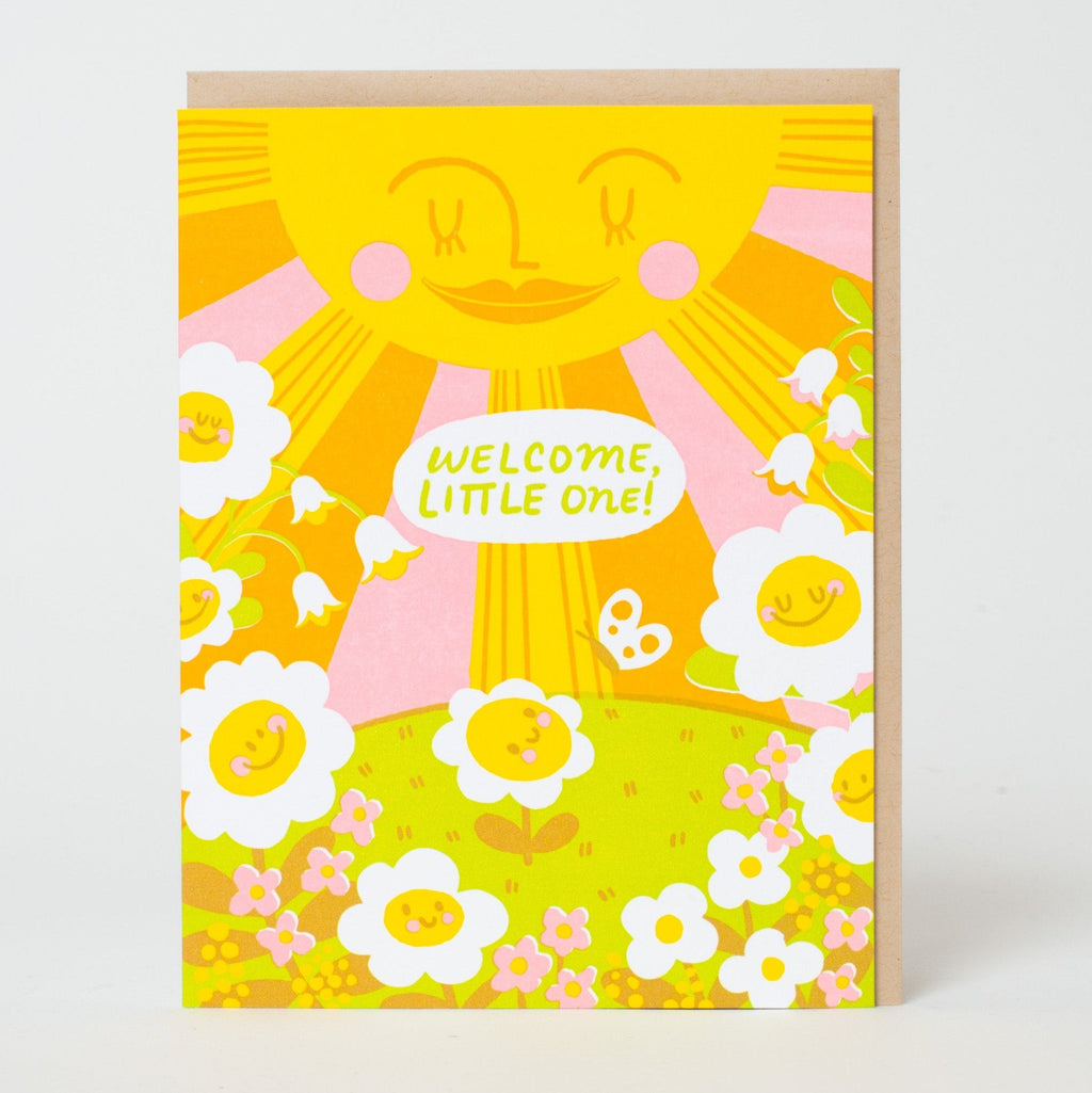 Welcome Baby Sun Letterpress Greeting Card