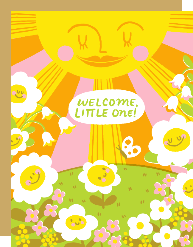 Welcome Baby Sun Letterpress Greeting Card