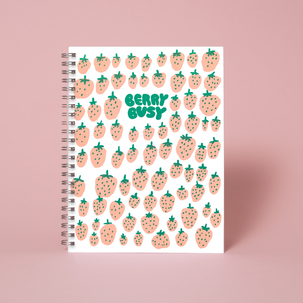 6 x 8" Spiral Blank Notebook - Berry Busy Strawberry