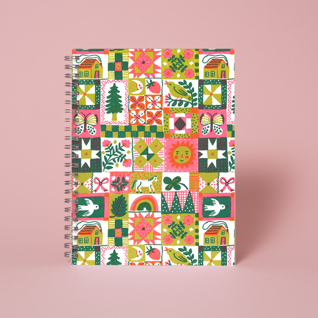 6 x 8" Spiral Blank Notebook - Folk Quilt