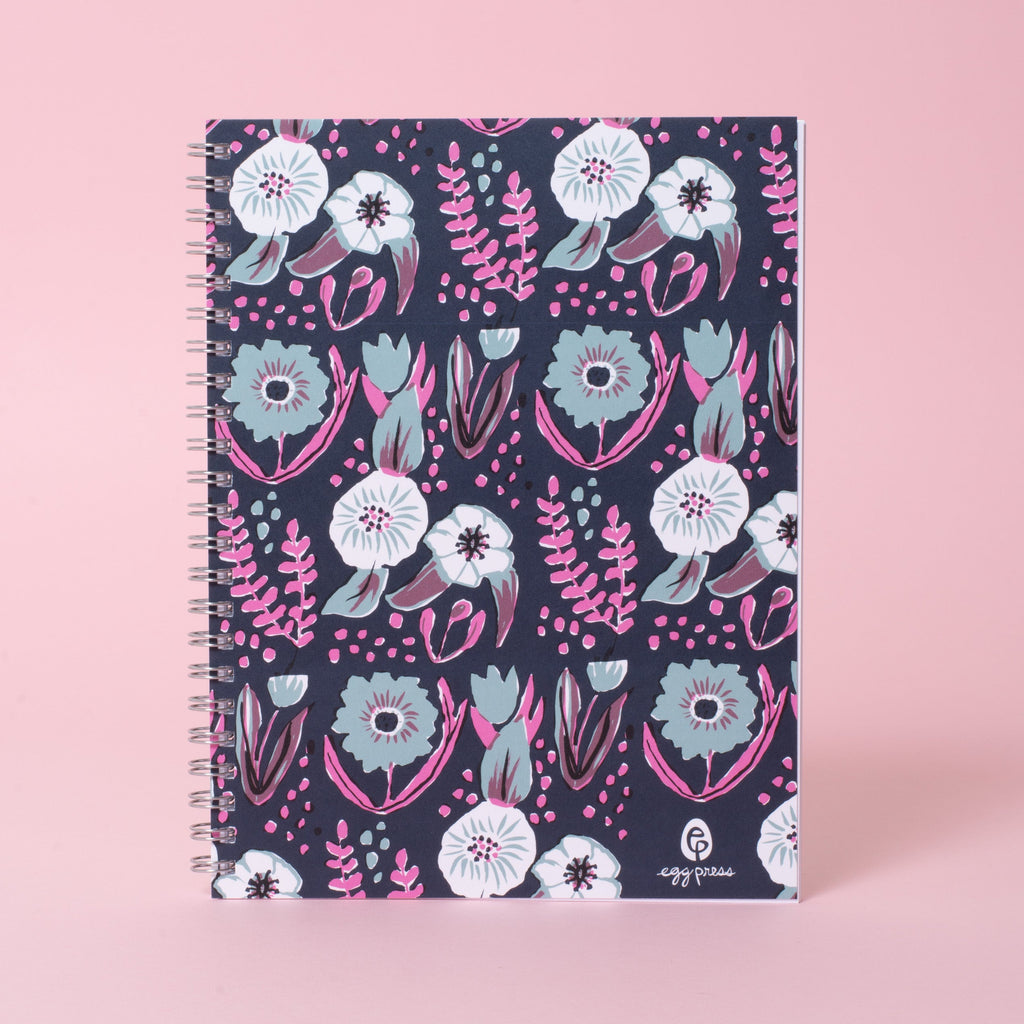 Blue & Purple Floral Pattern 6x8" Spiral Notebook Blank